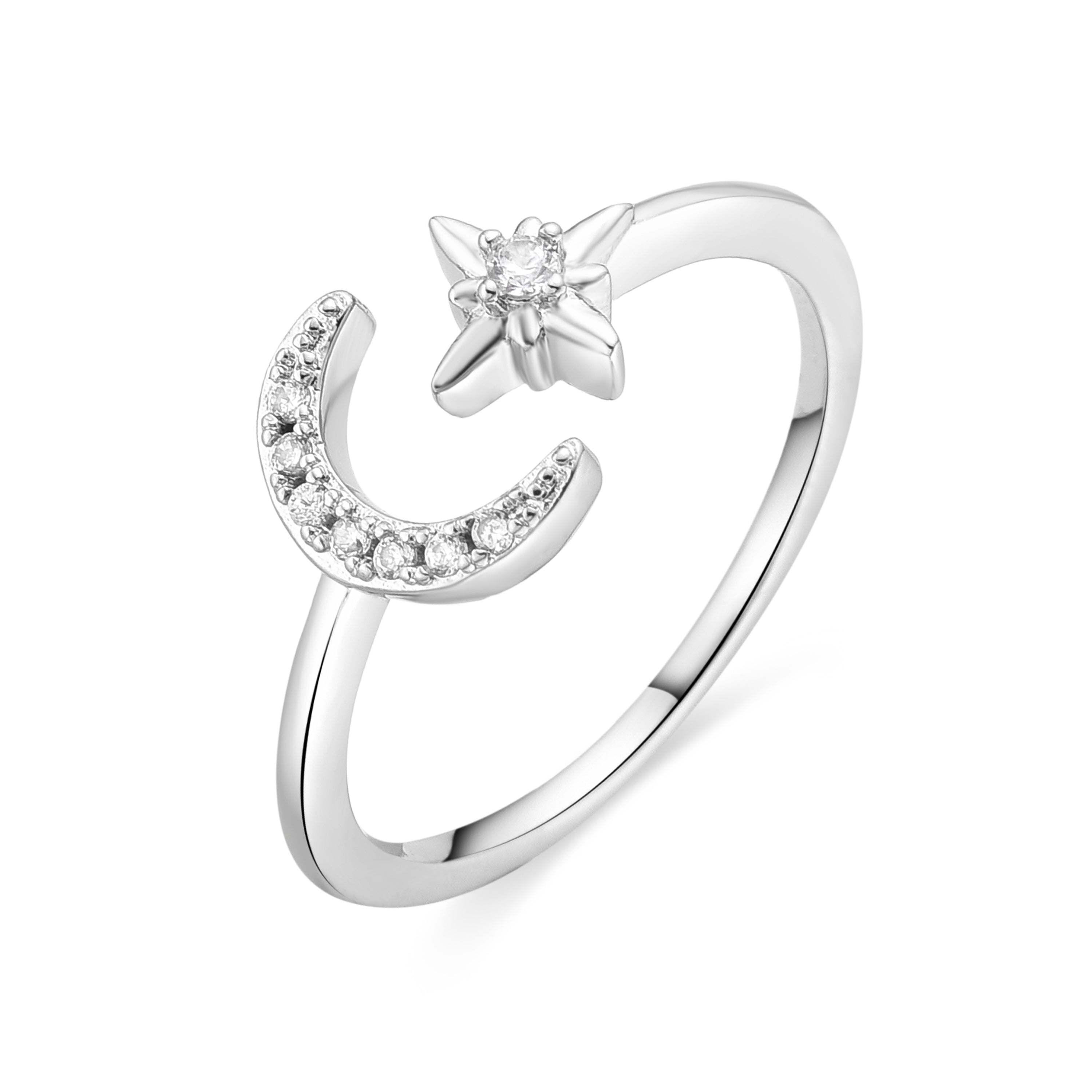 Rhodium-Plated Shimmering Zircon Ring - Ily