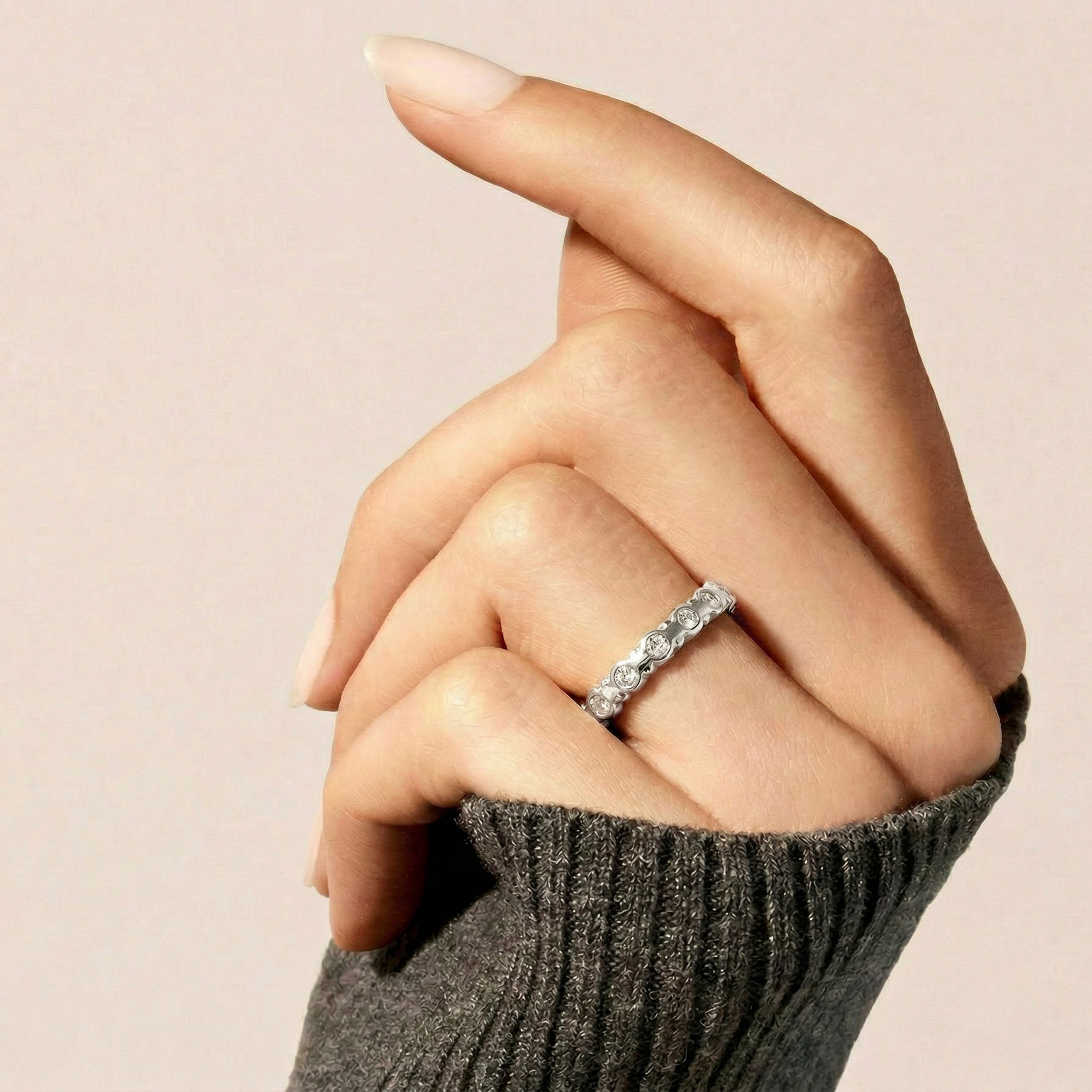 Shiny Zircon Ring with Silver Finish - Navi