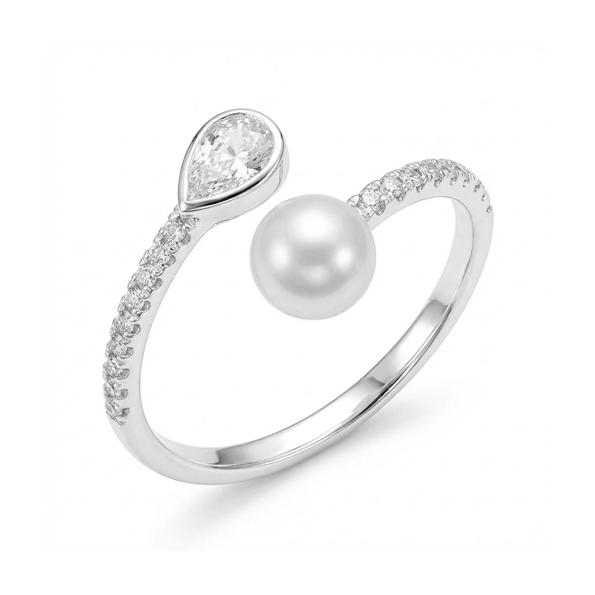 Silver-Finished White Pearl Ring - Tian