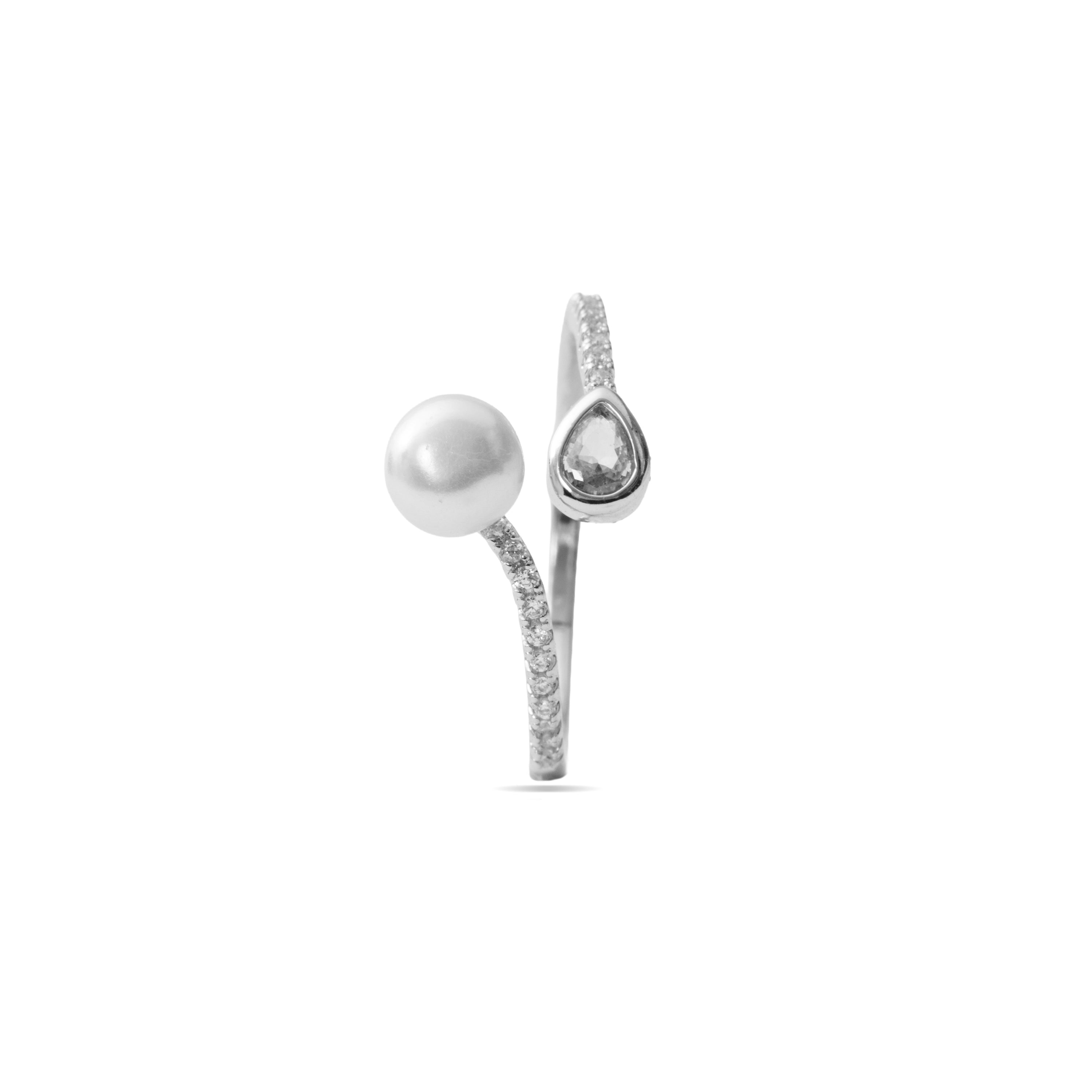 Silver-Finished White Pearl Ring - Tian
