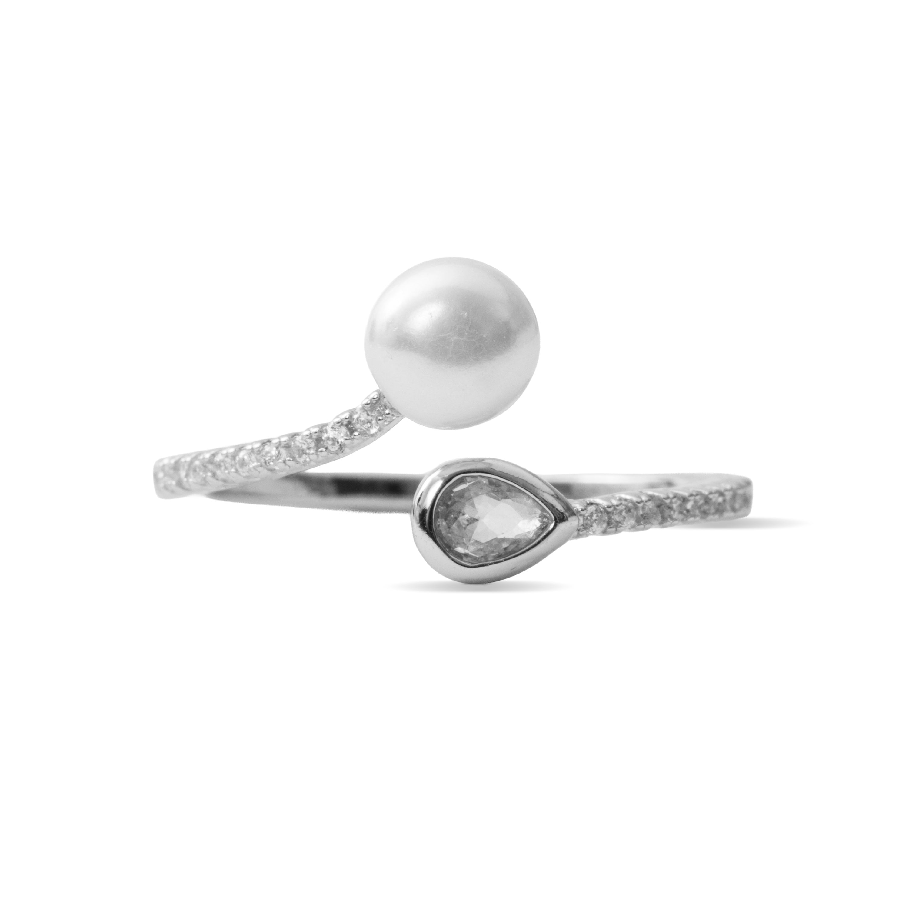 Silver-Finished White Pearl Ring - Tian