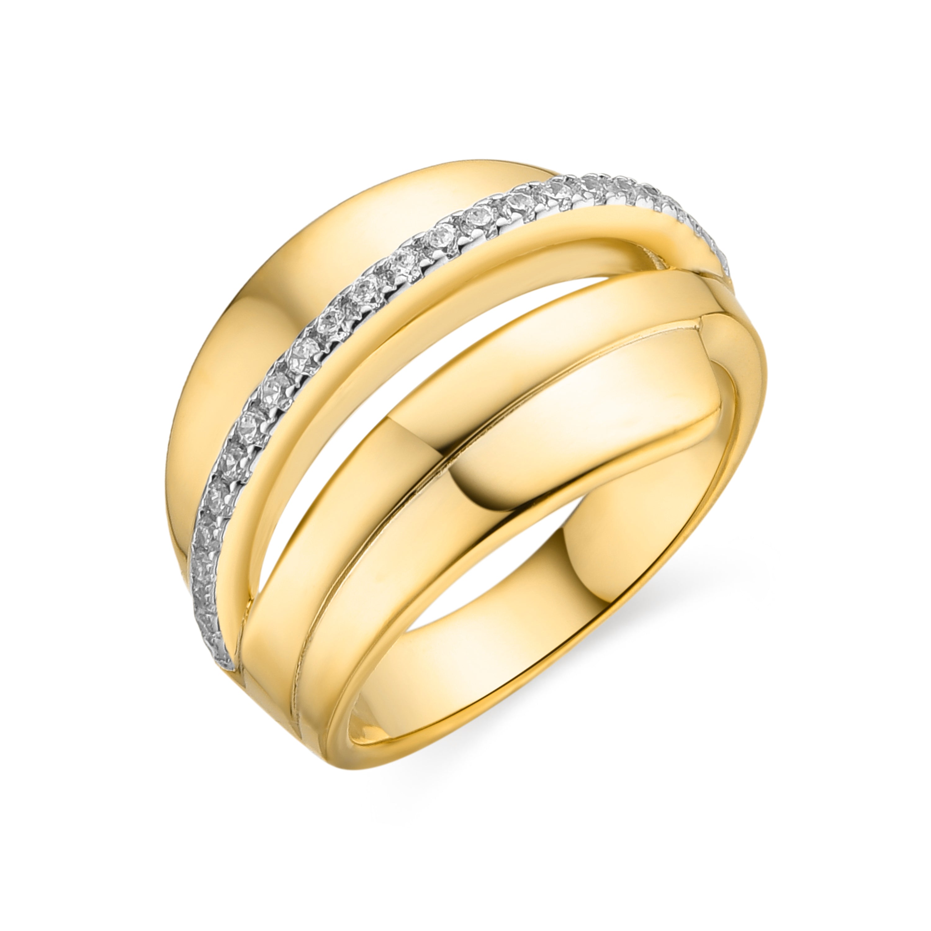 925 Sterling Silver and Brilliant Zirconia Ring, 18k Gold Finish - Makho