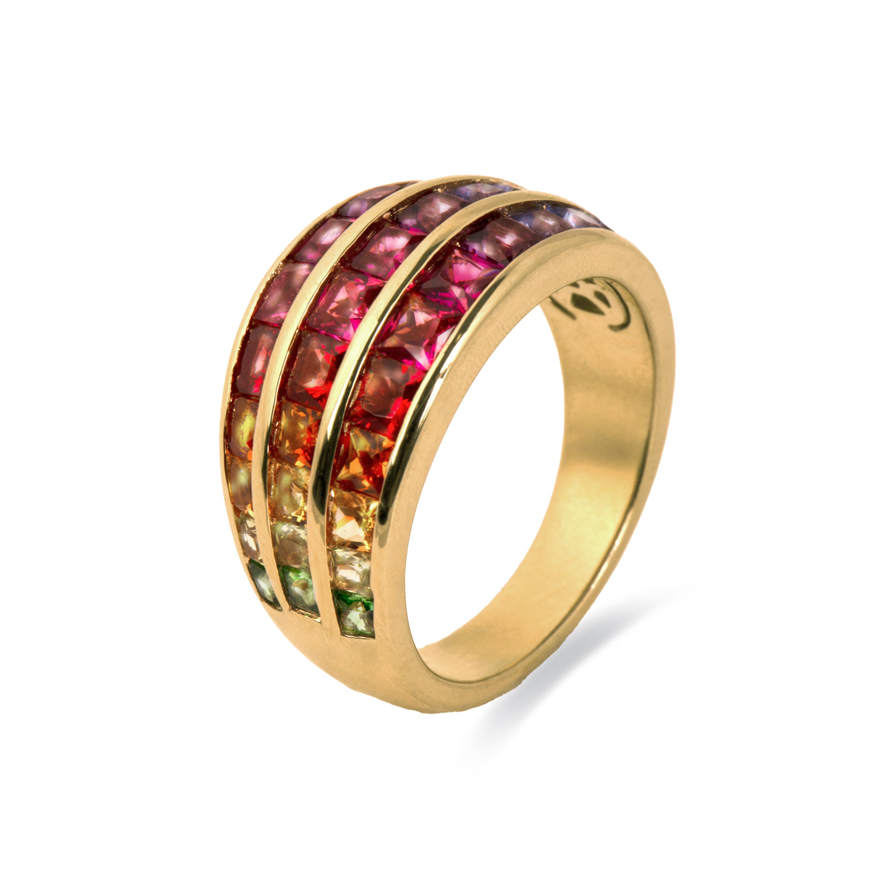 925 Sterling Silver Ring with Multicolor Zirconia, 18k Yellow Gold Plated - Pilmad