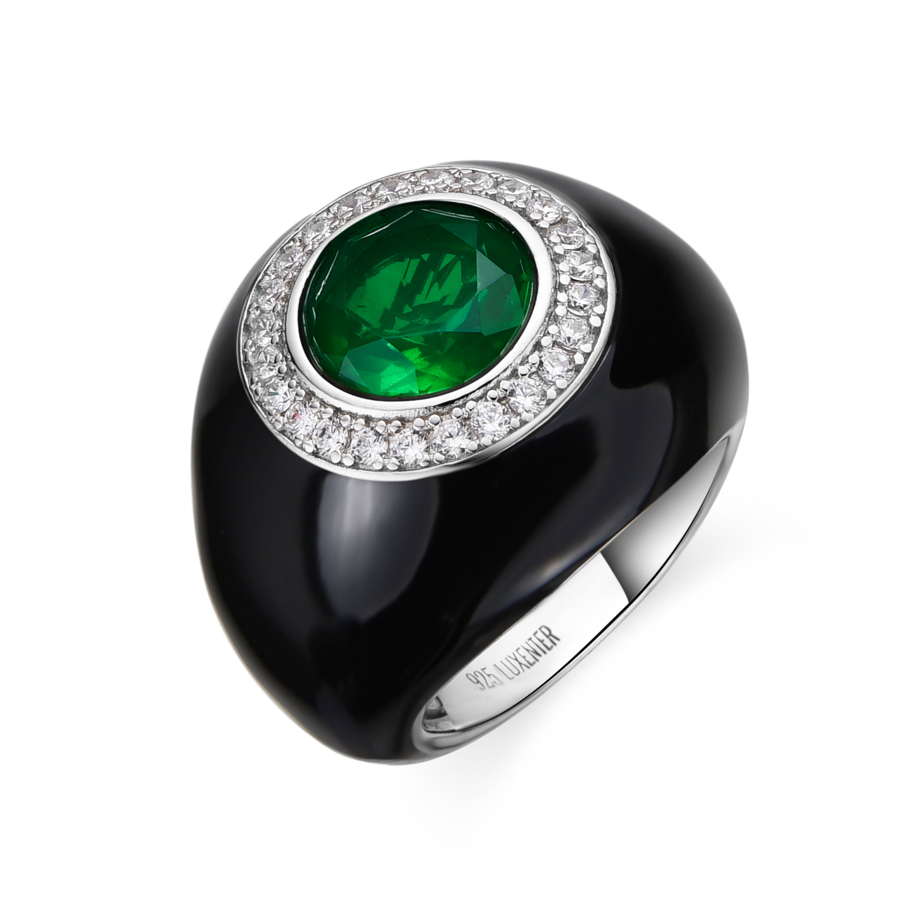 925 Sterling Silver and Light Green Hydrothermal Quartz Ring with Rhodium Finish - Iosa