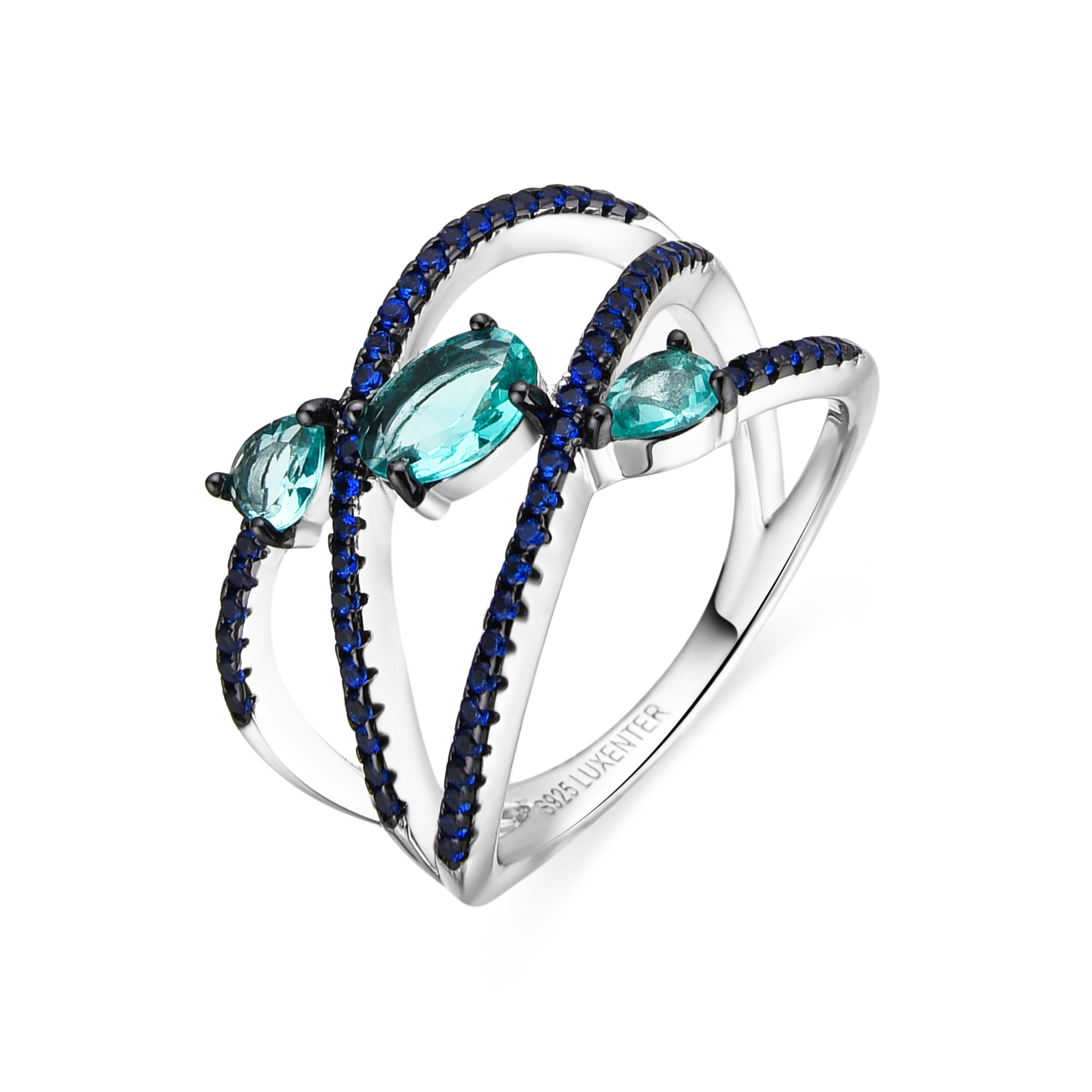 925 Sterling Silver and Multicolor Zirconia Ring with Rhodium Finish - Esman
