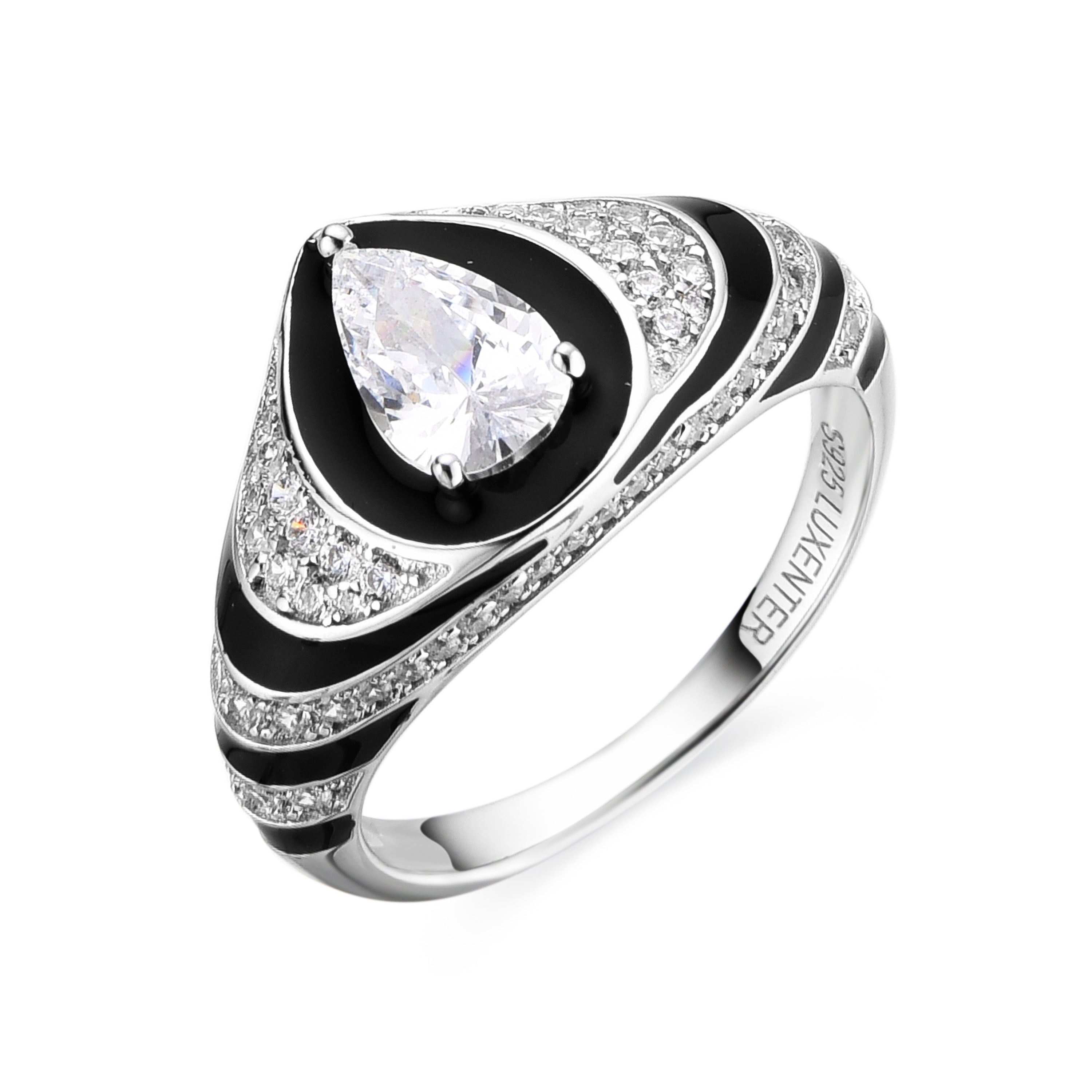 925 Sterling Silver and Onyx Zirconia Ring with Rhodium Finish - Darkbe