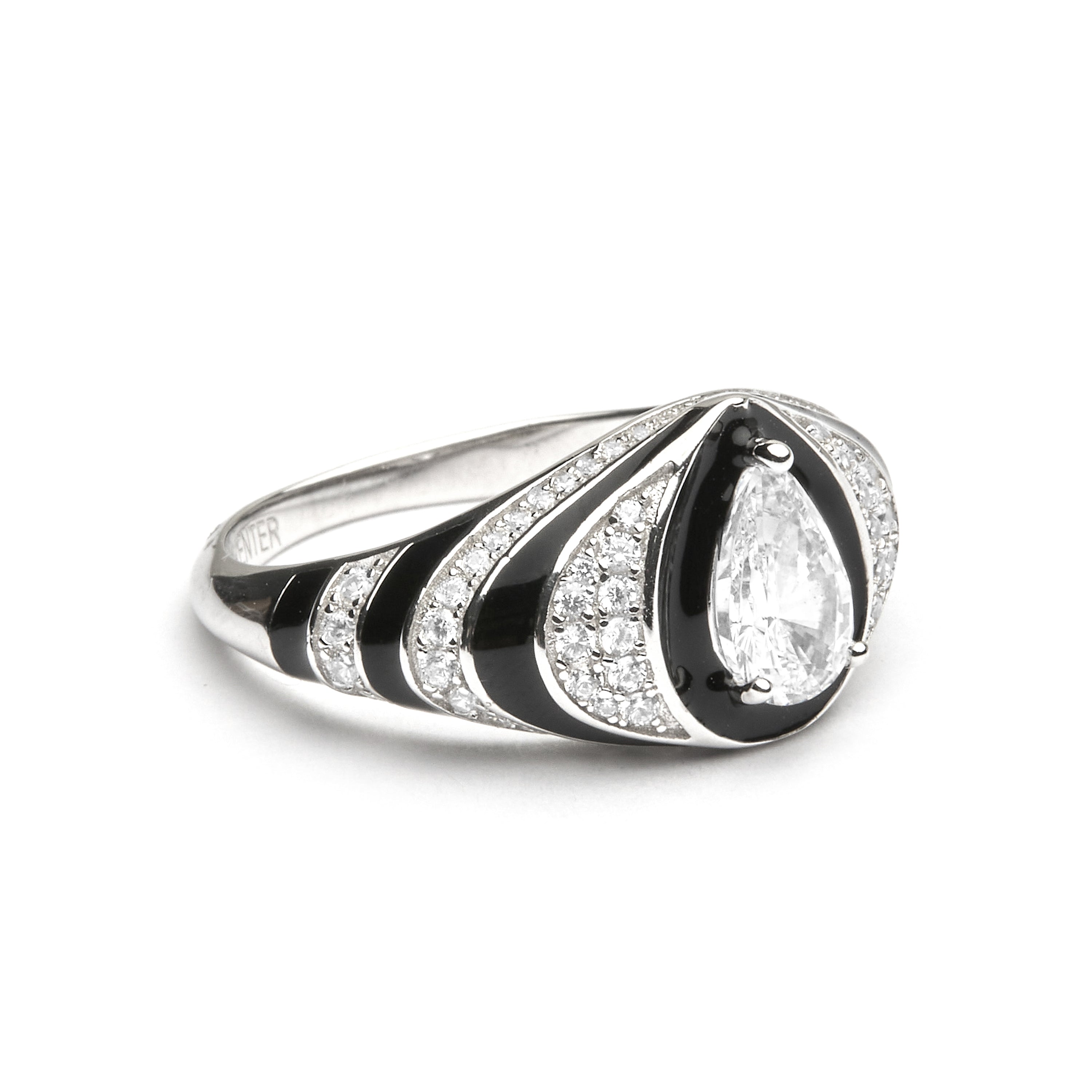 925 Sterling Silver and Onyx Zirconia Ring with Rhodium Finish - Darkbe