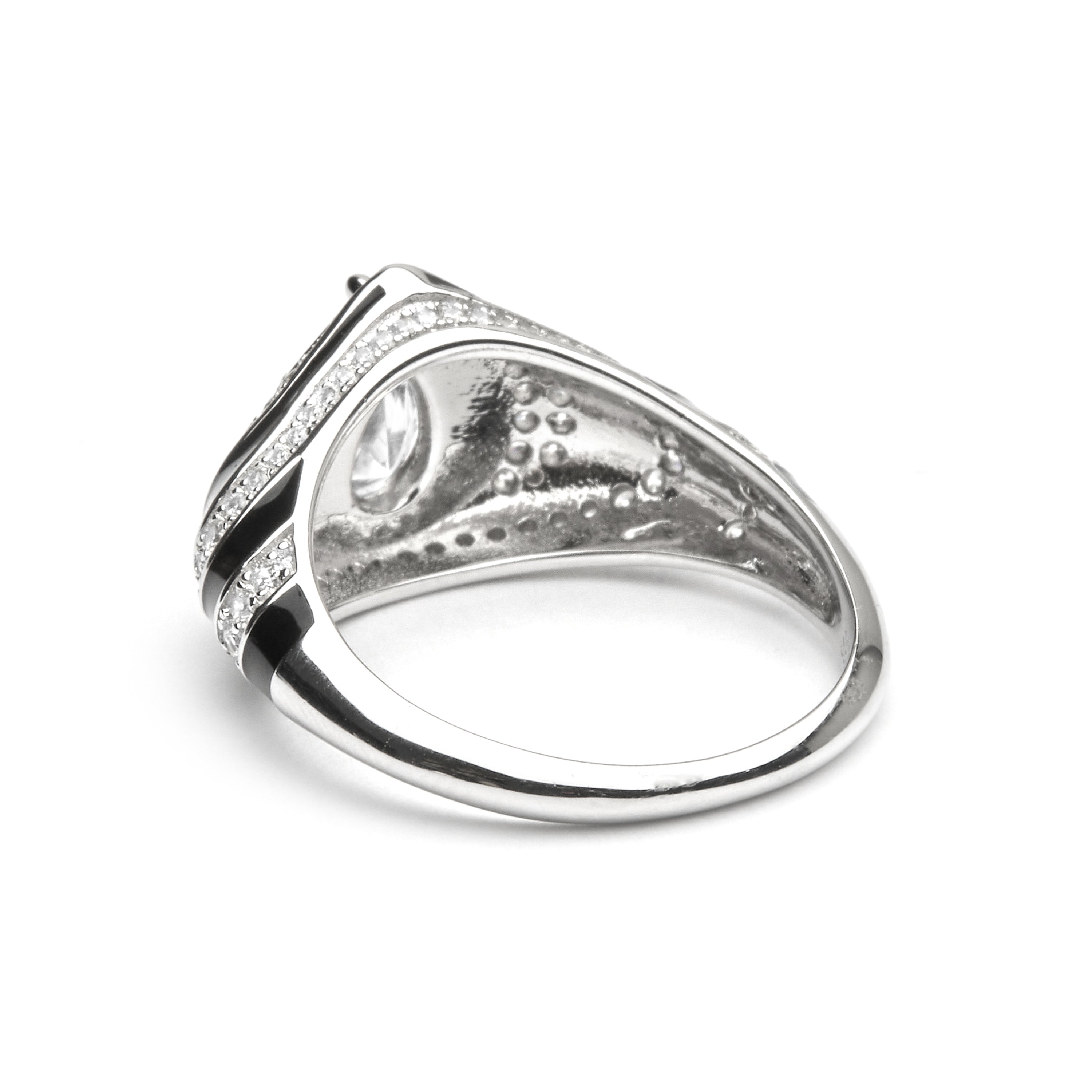 925 Sterling Silver and Onyx Zirconia Ring with Rhodium Finish - Darkbe