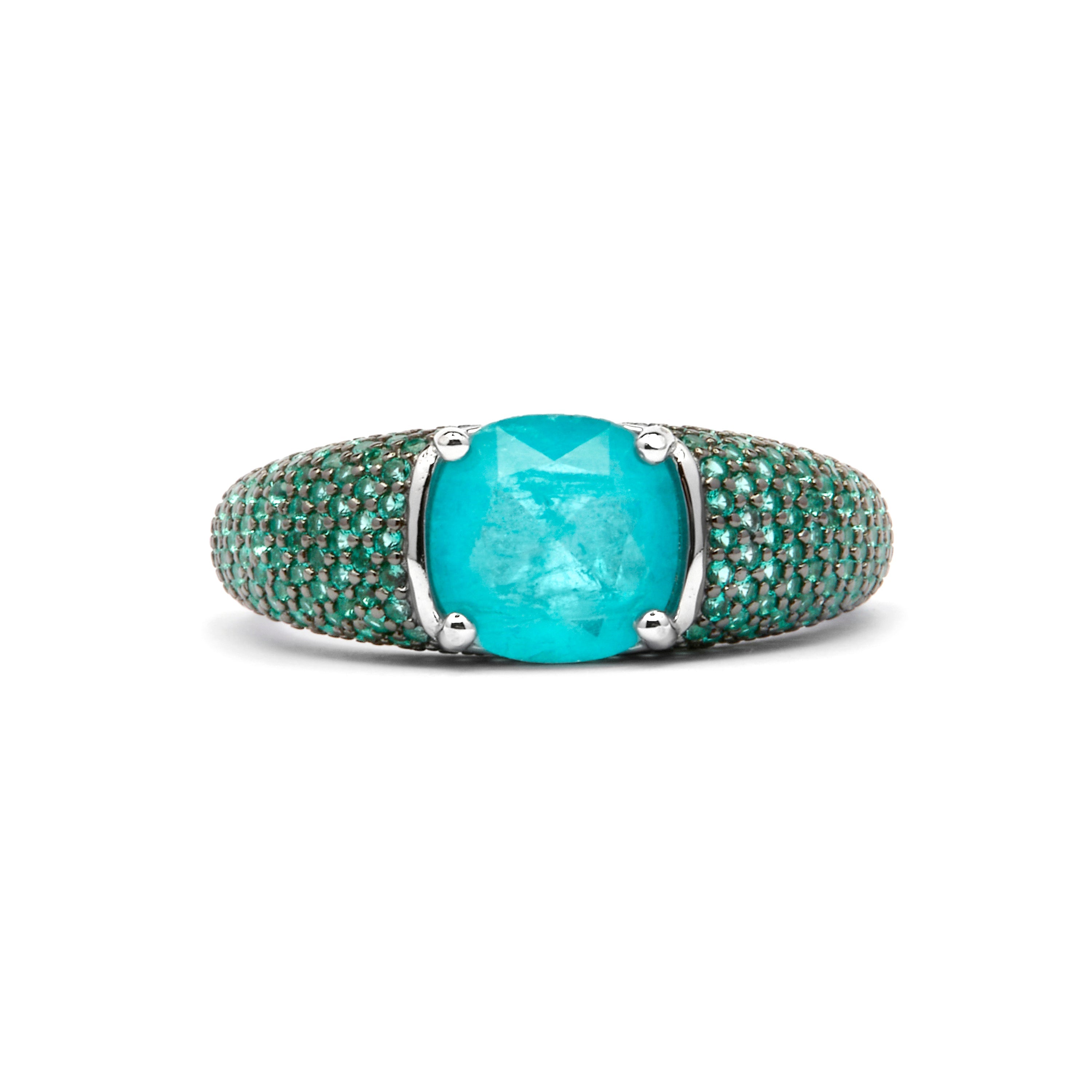 925 Sterling Silver and Paraiba Green Hydrothermal Quartz Ring with Rhodium Finish - Lesli