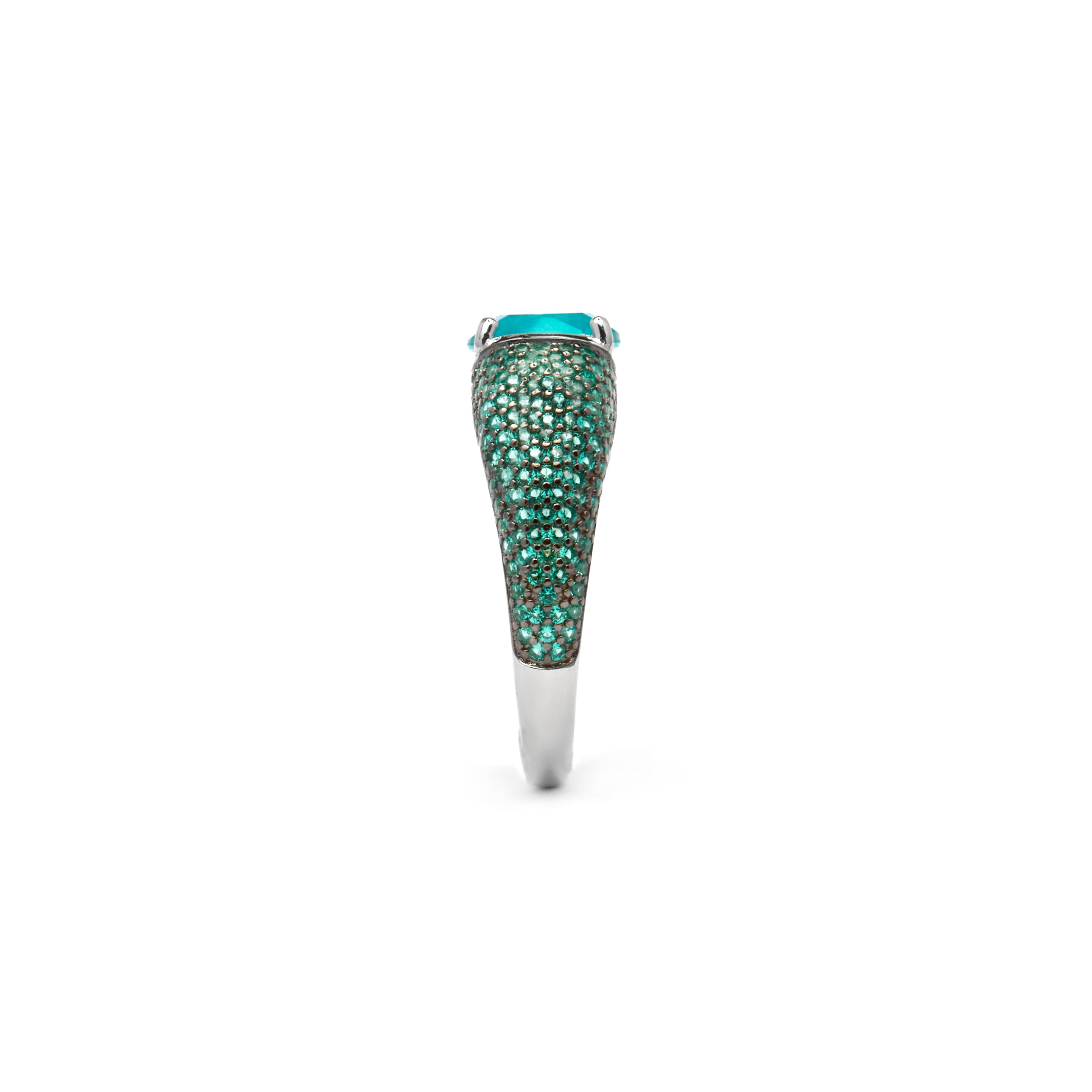 925 Sterling Silver and Paraiba Green Hydrothermal Quartz Ring with Rhodium Finish - Lesli