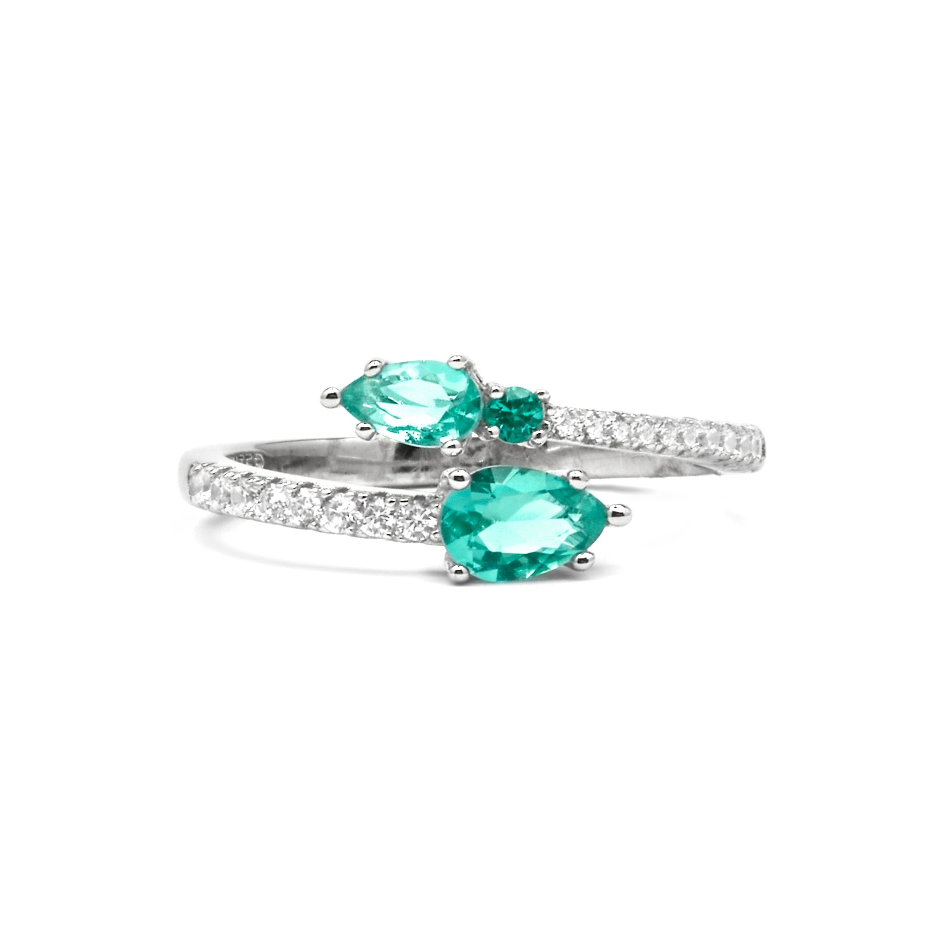 925 Sterling Silver and Paraiba Green Hydrothermal Quartz Ring with Rhodium Finish - Blia