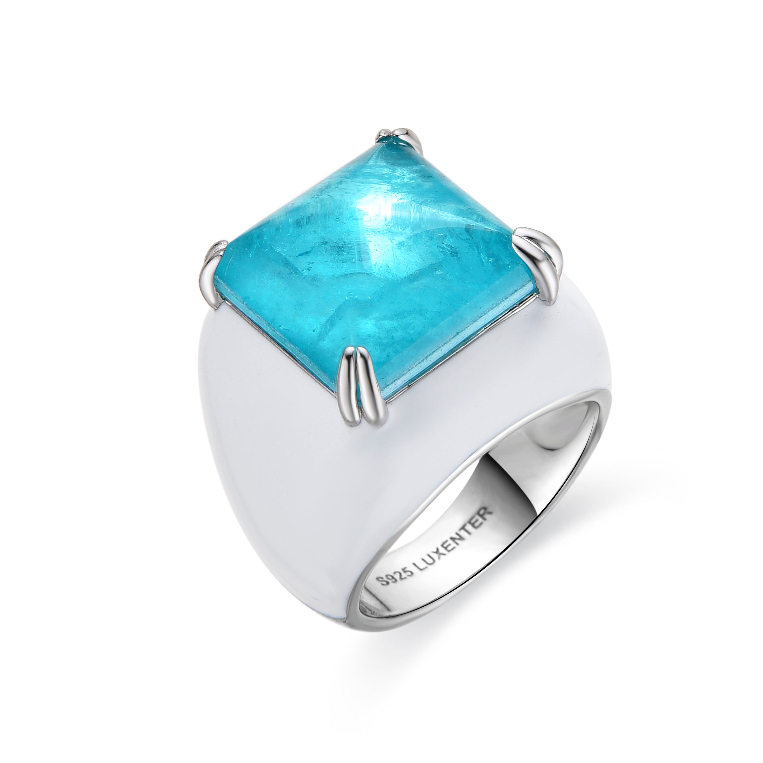 Anillo de Plata de Ley 925 y Cuarzo Hidrotermal Verde Paraiba acabado rodio - Zadsi