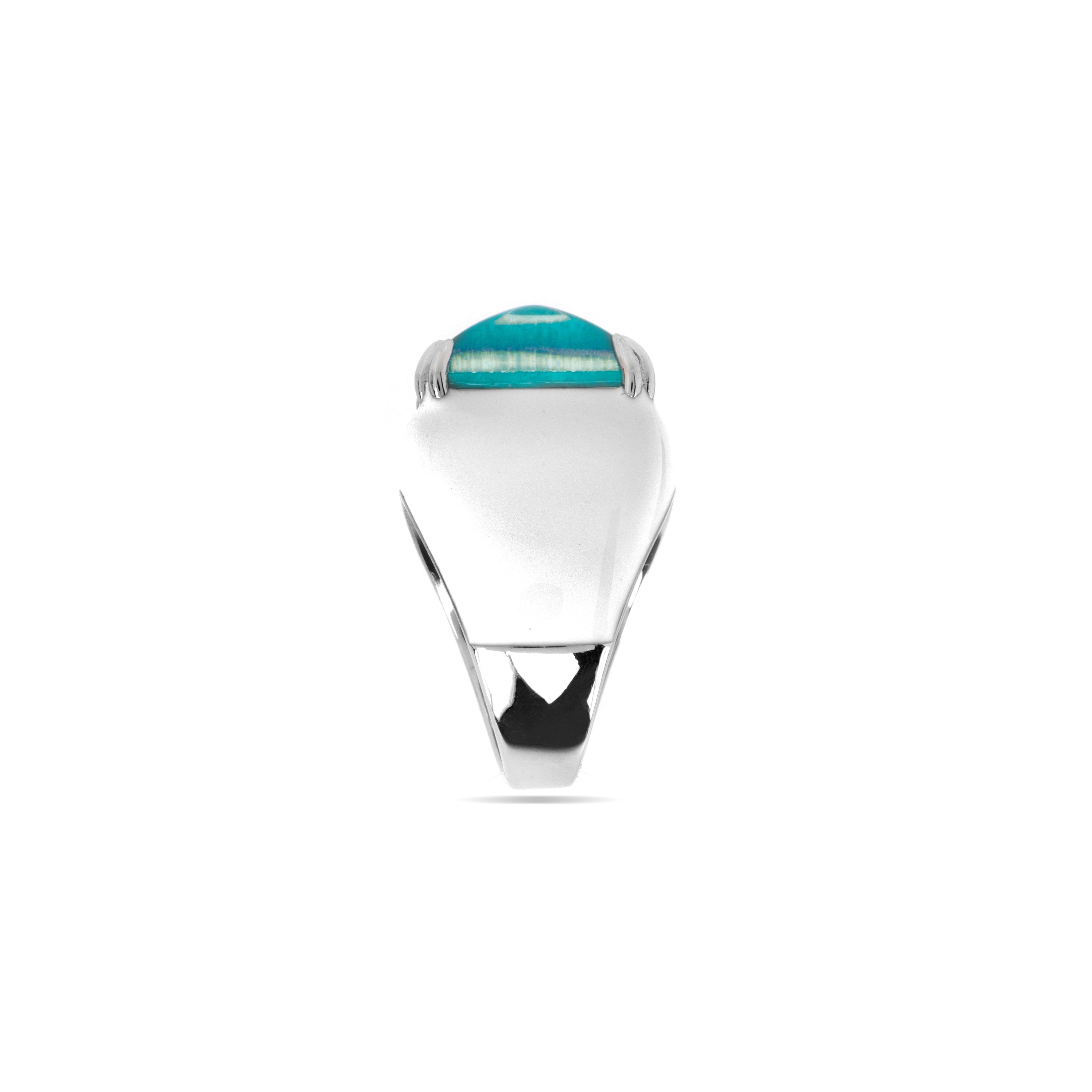 Anillo de Plata de Ley 925 y Cuarzo Hidrotermal Verde Paraiba acabado rodio - Zadsi