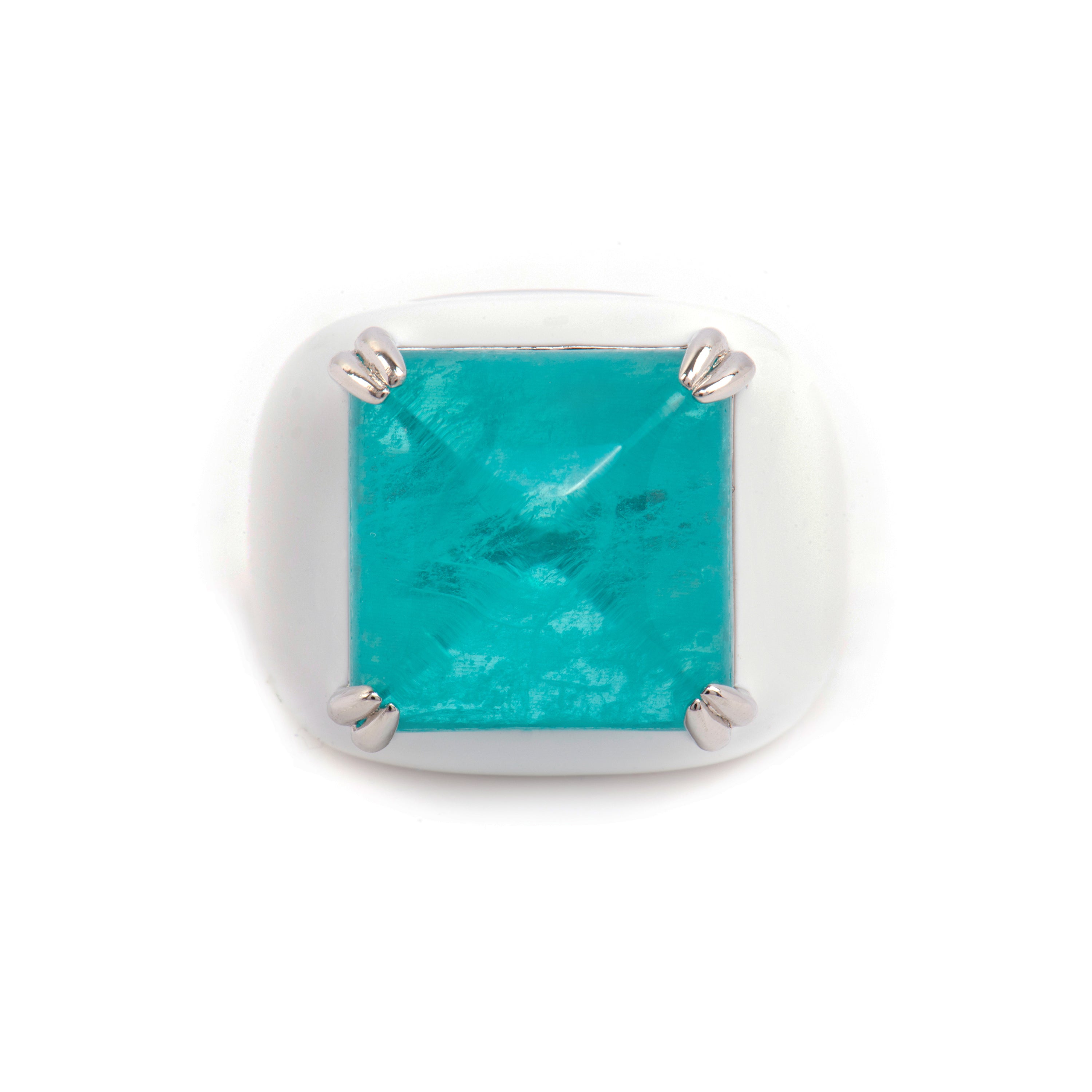925 Sterling Silver and Paraiba Green Hydrothermal Quartz Ring with Rhodium Finish - Zadsi