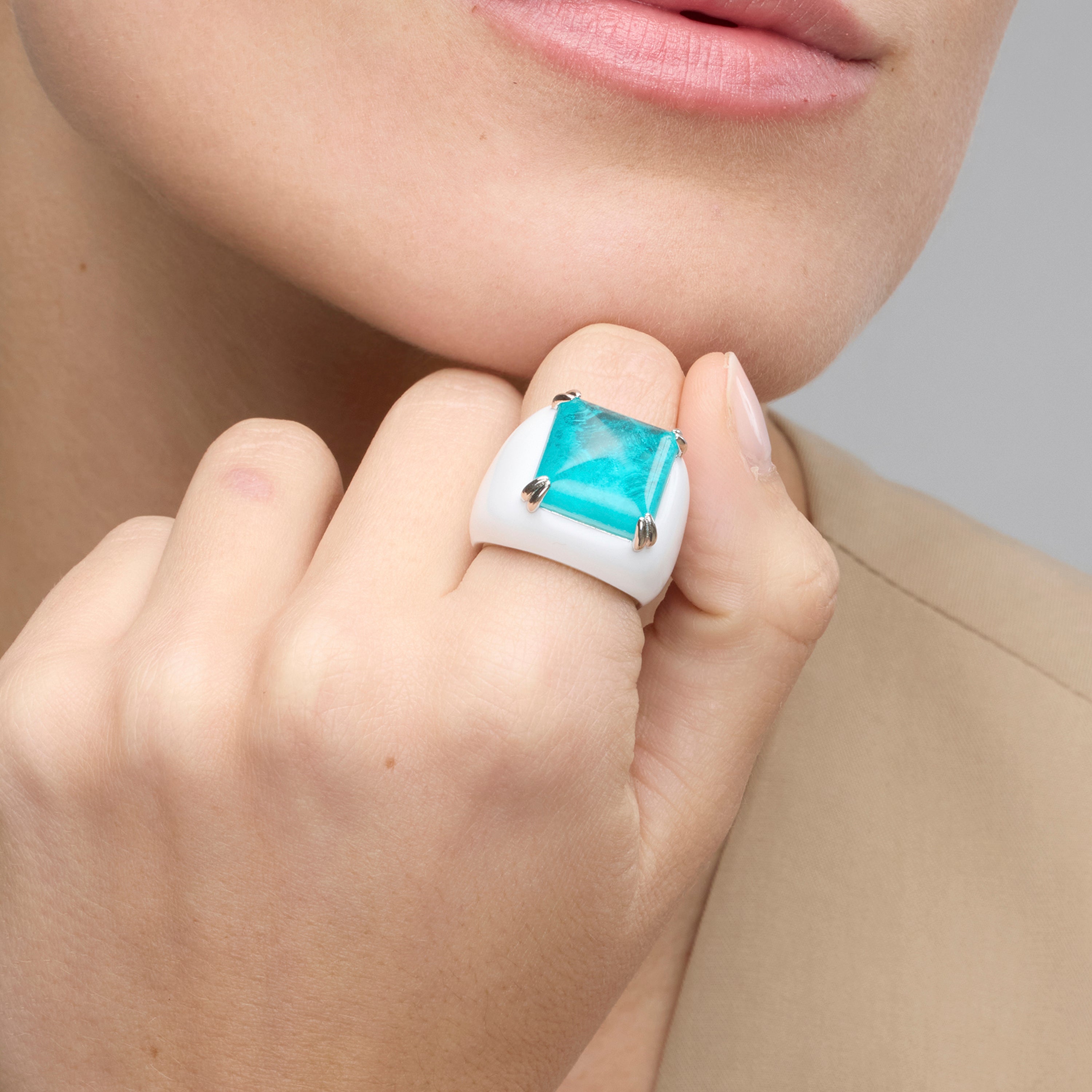 925 Sterling Silver and Paraiba Green Hydrothermal Quartz Ring with Rhodium Finish - Zadsi