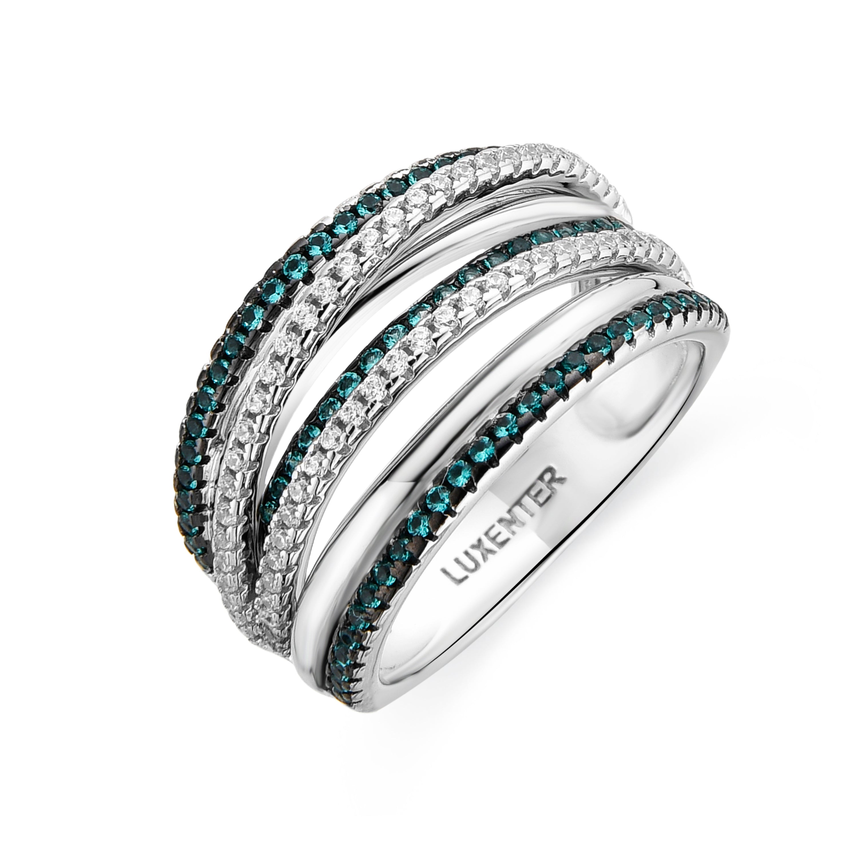 925 Sterling Silver and Paraiba Green Hydrothermal Quartz Ring with rhodium finish - Atyra