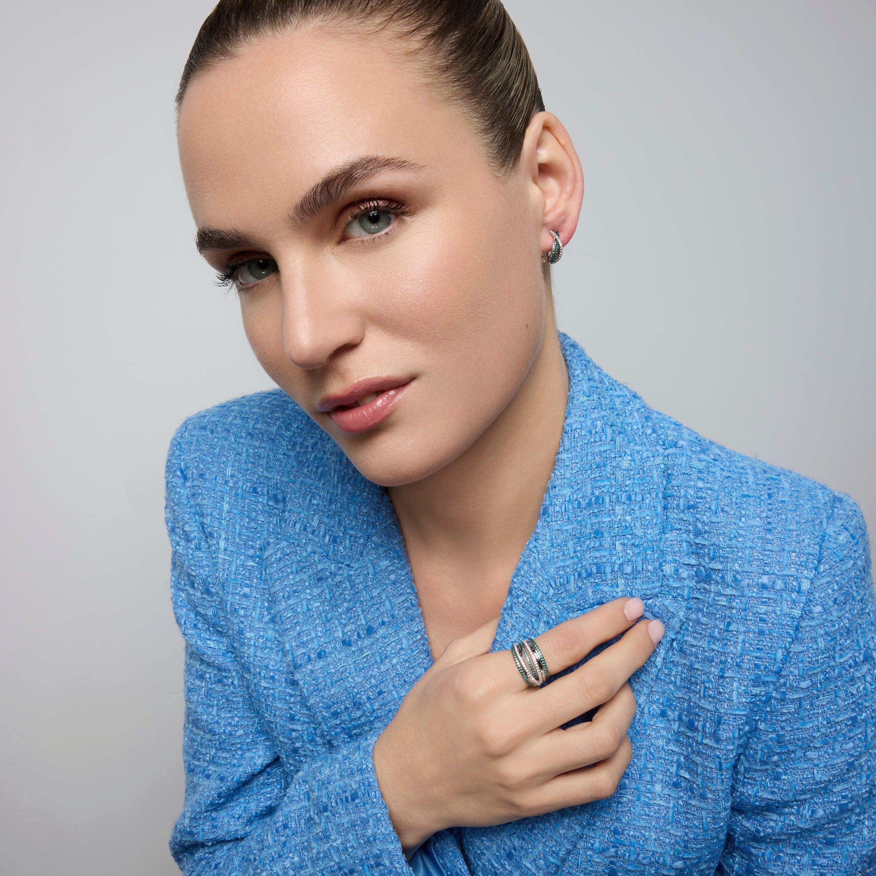 925 Sterling Silver and Paraiba Green Hydrothermal Quartz Ring with rhodium finish - Atyra