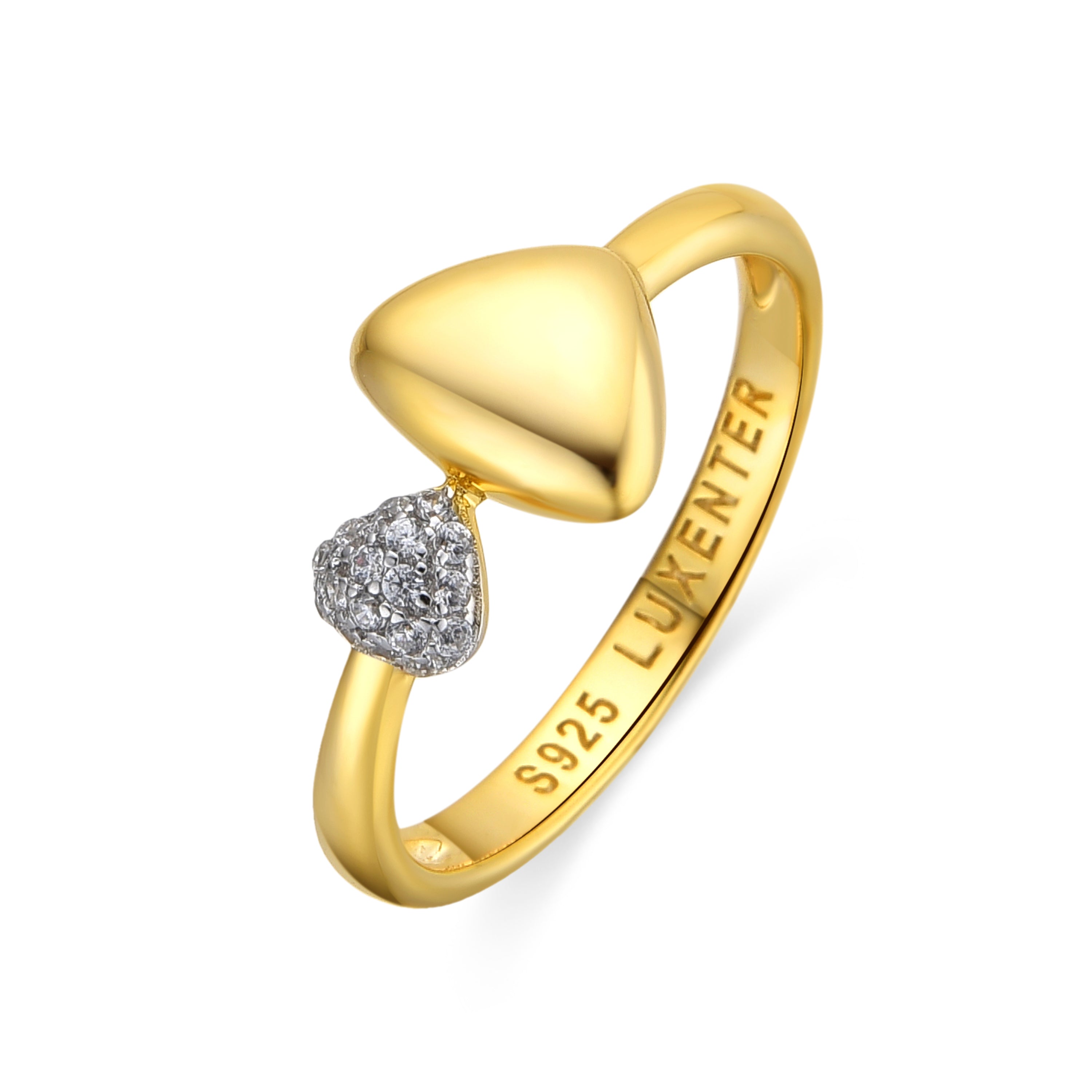 925 Sterling Silver and Brilliant Zirconia Ring, 18k Yellow Gold Finish - Pesha