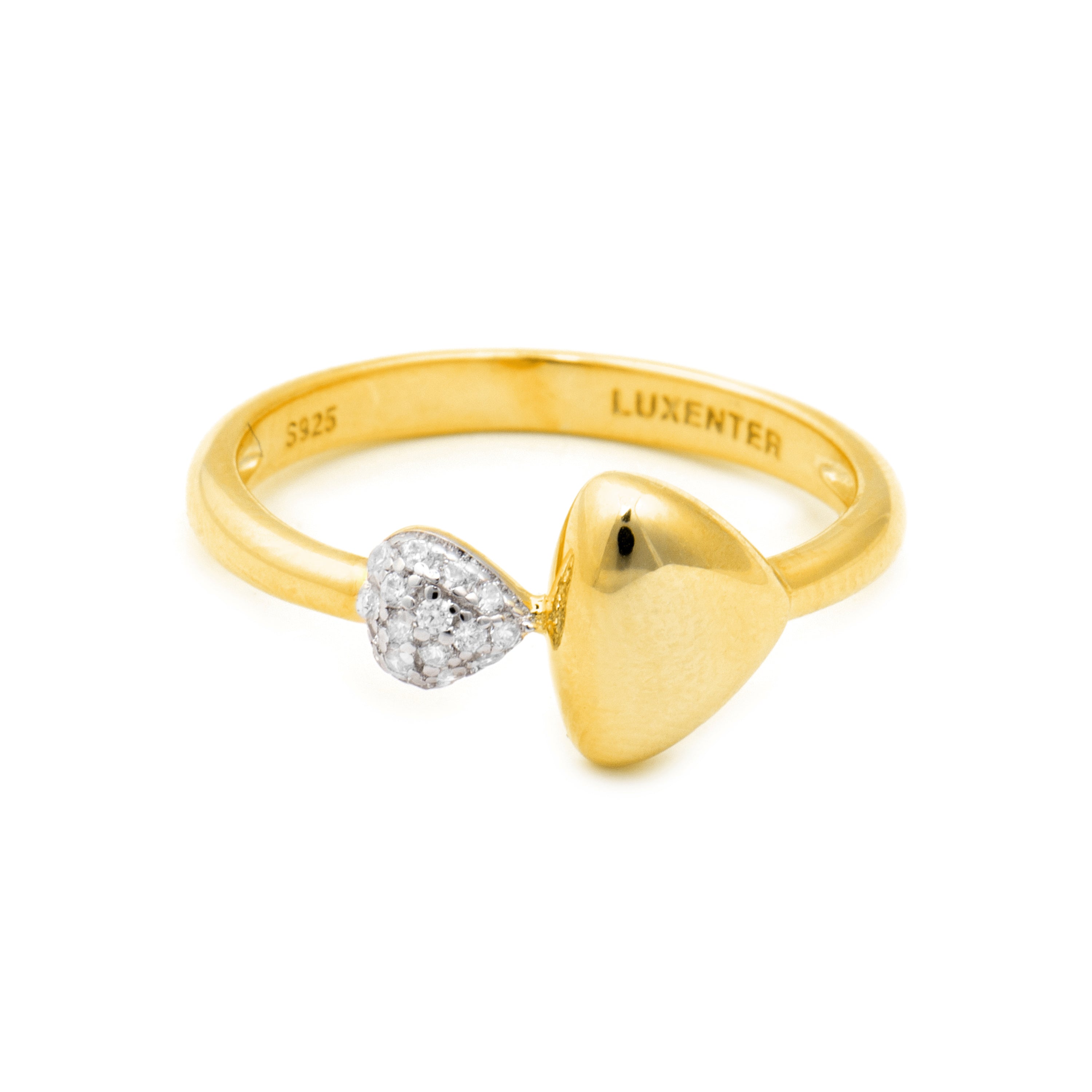 925 Sterling Silver and Brilliant Zirconia Ring, 18k Yellow Gold Finish - Pesha