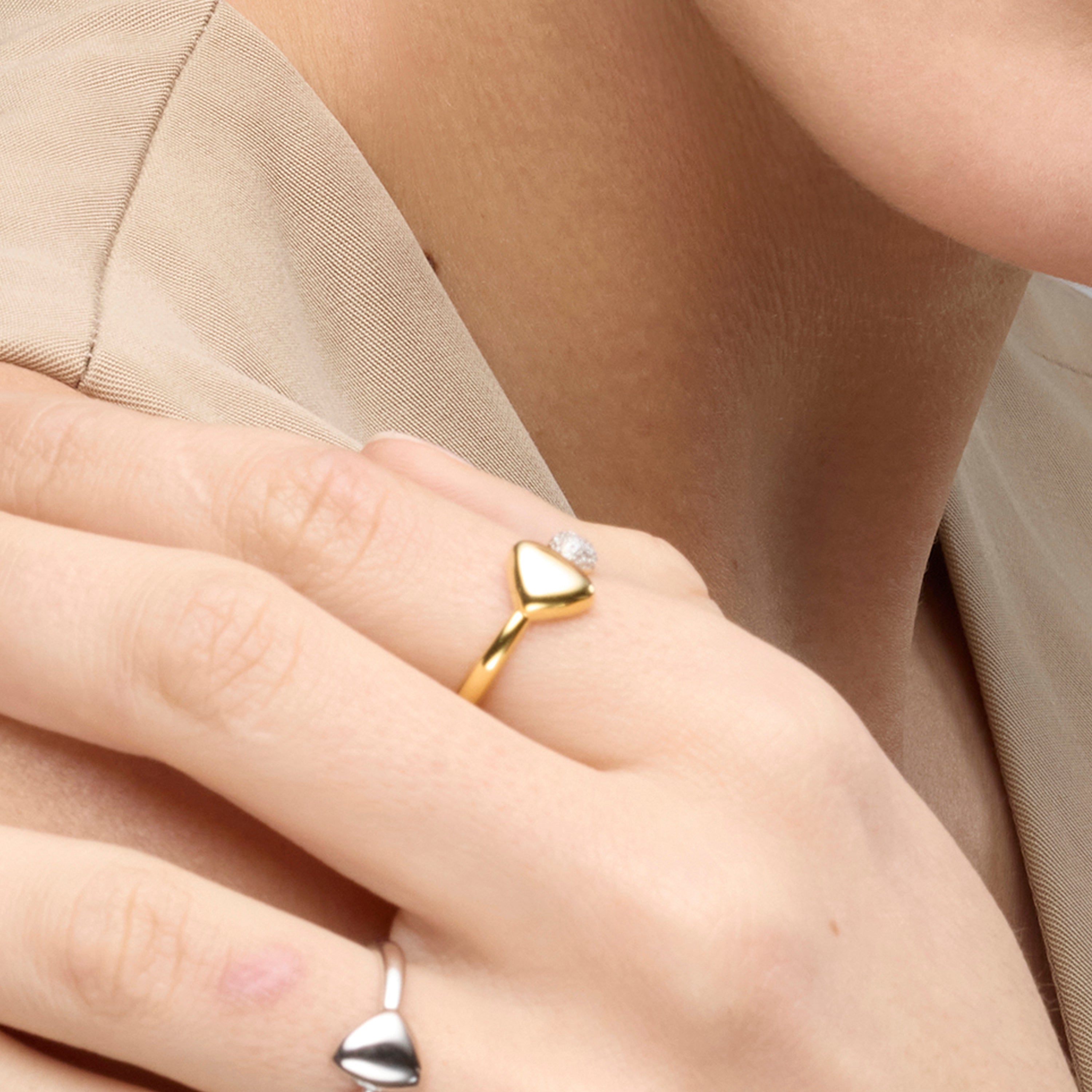 925 Sterling Silver and Brilliant Zirconia Ring, 18k Yellow Gold Finish - Pesha