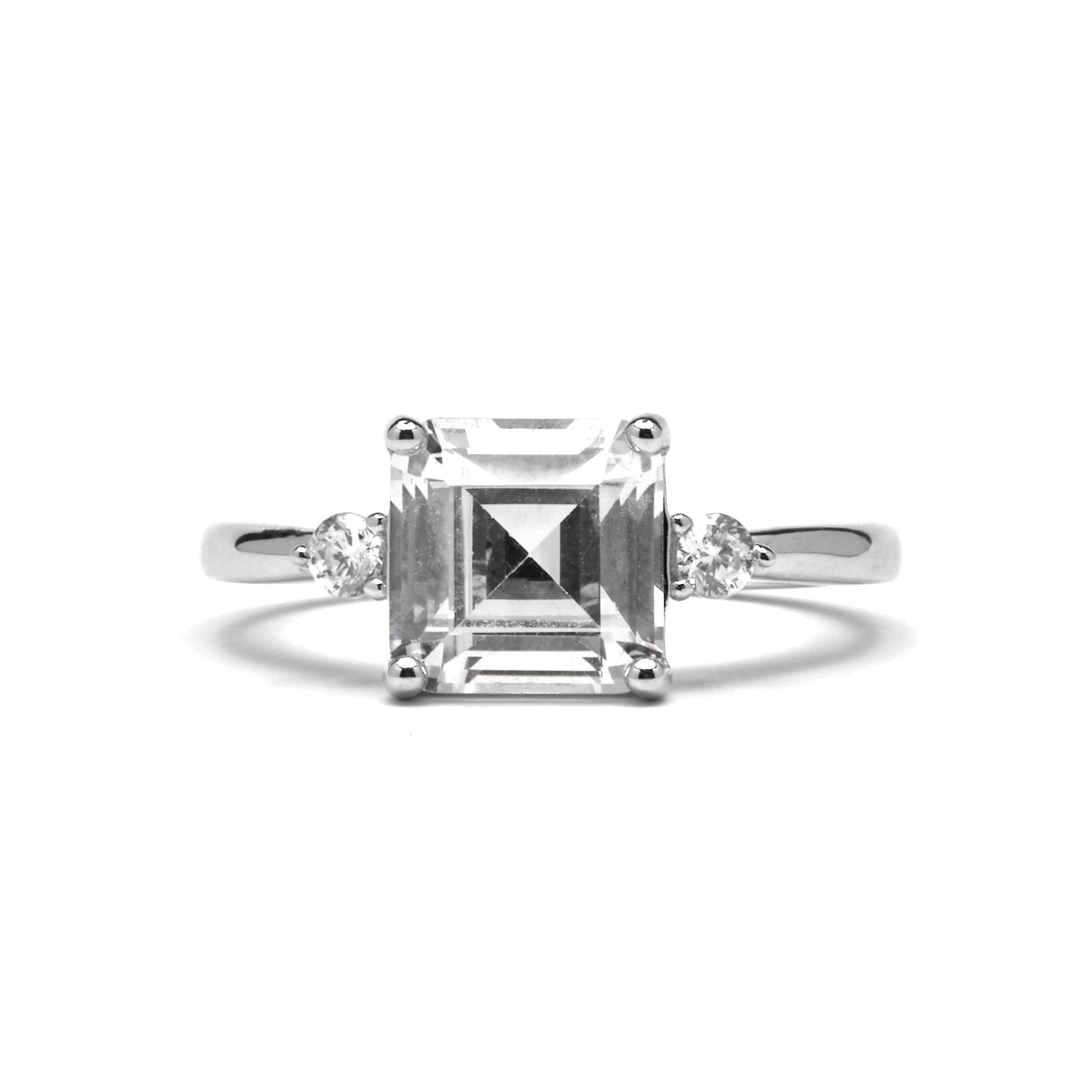 925 Sterling Silver and Brilliant Zirconia Ring with Rhodium Finish - Himith