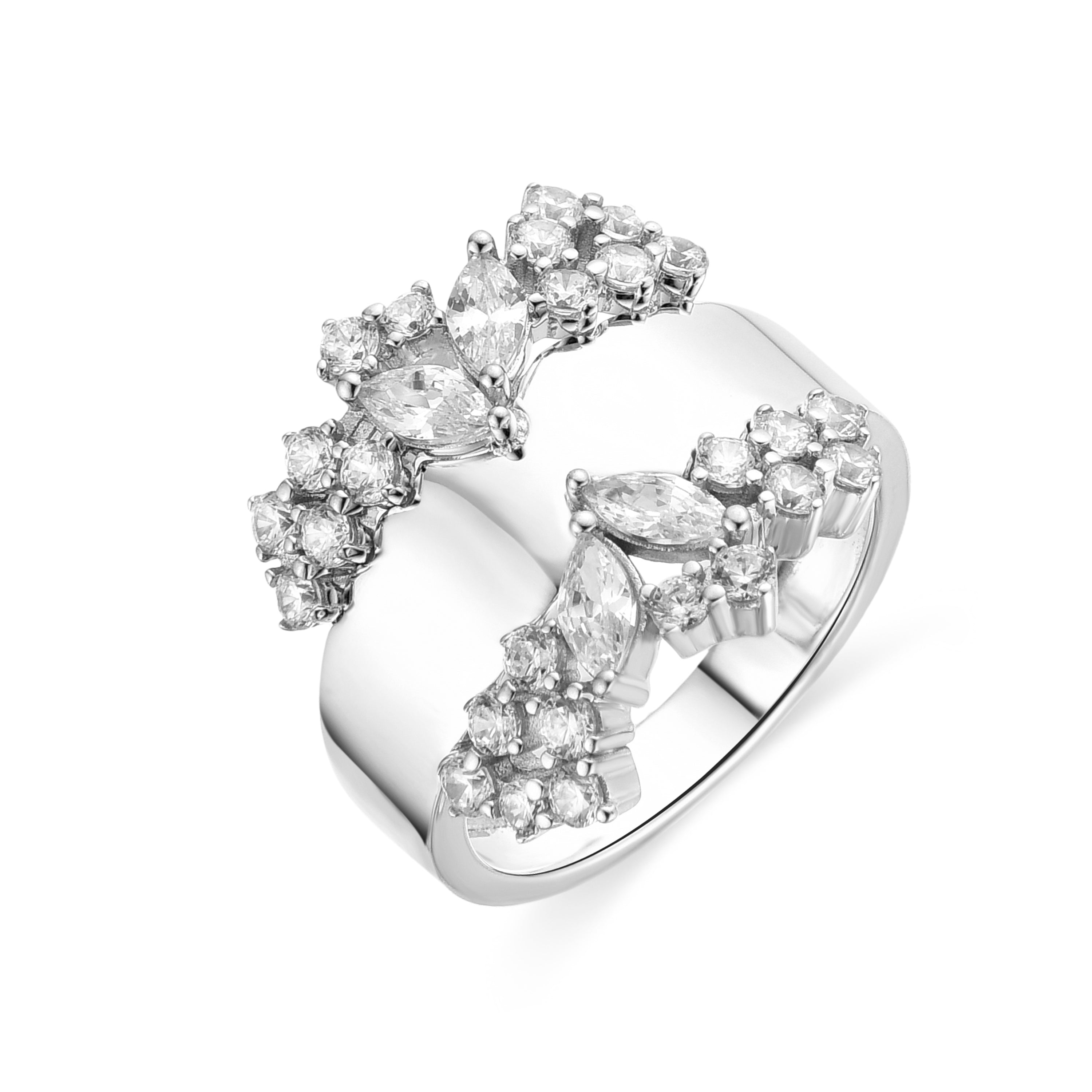 925 Sterling Silver and Brilliant Zirconia Ring with Rhodium Finish - Larent
