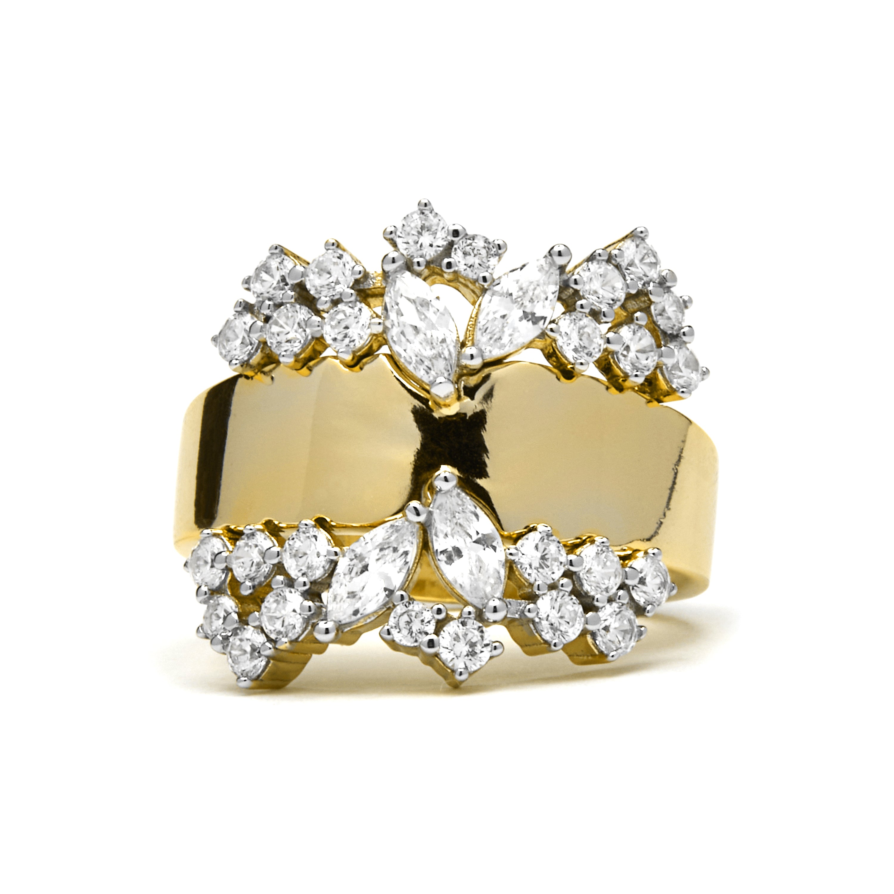 Anillo de Plata de Ley 925 y Circonita Brillante acabado oro amarillo de 18k - Larent