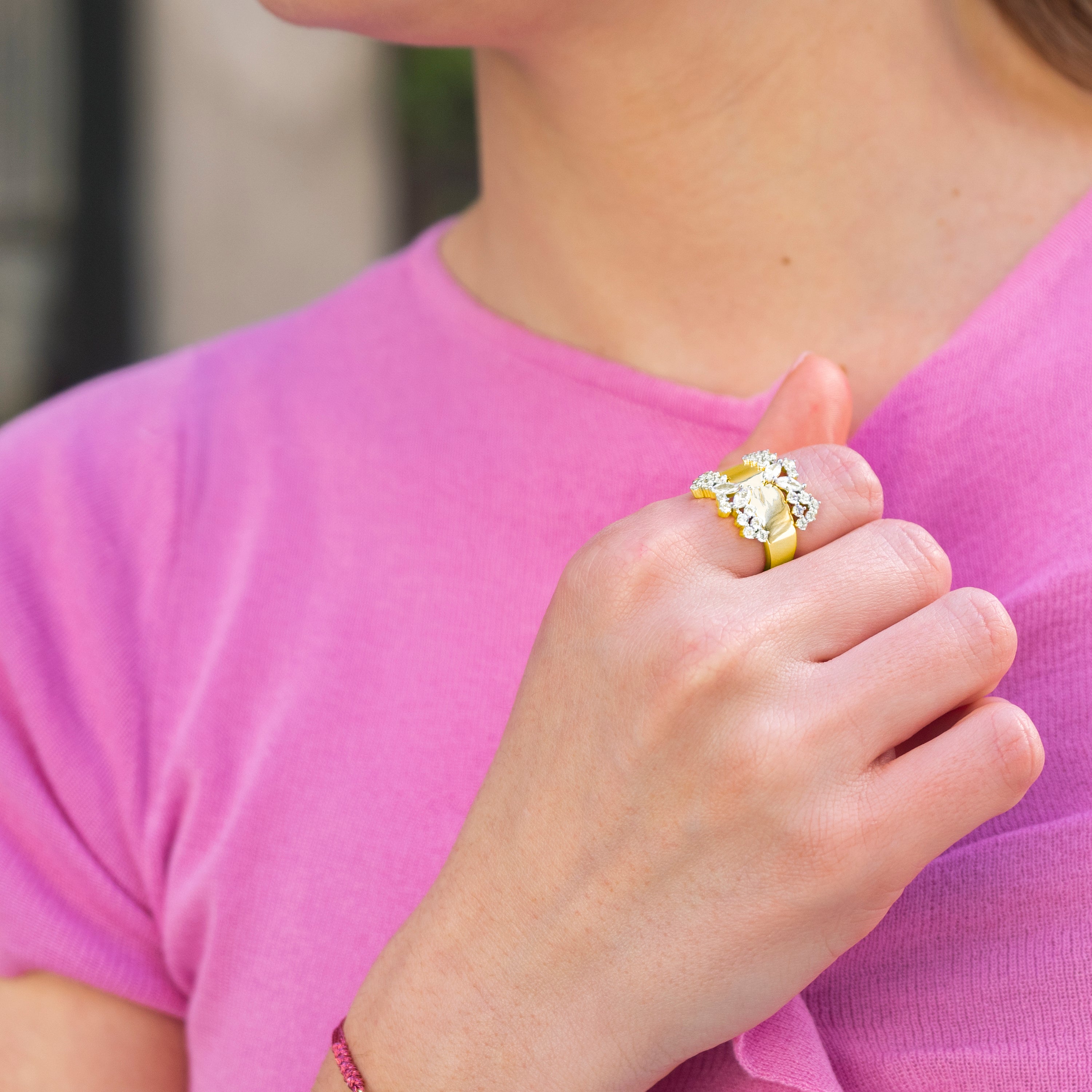 Anillo de Plata de Ley 925 y Circonita Brillante acabado oro amarillo de 18k - Larent