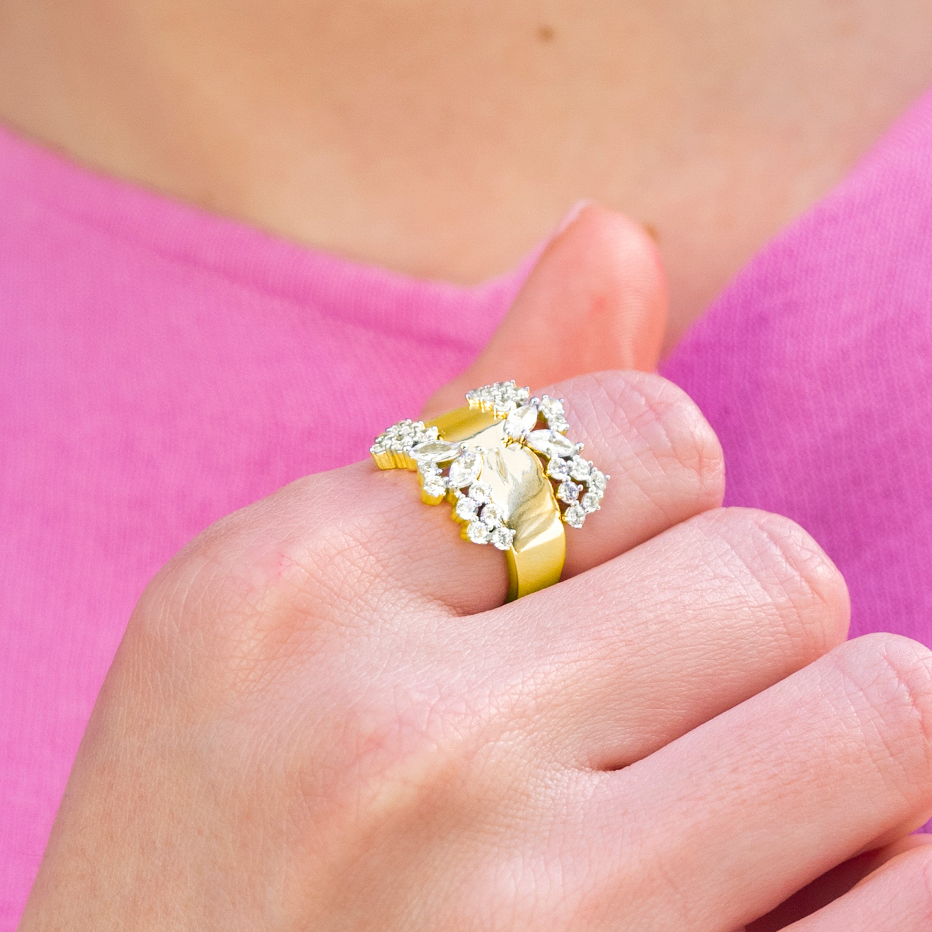 Anillo de Plata de Ley 925 y Circonita Brillante acabado oro amarillo de 18k - Larent