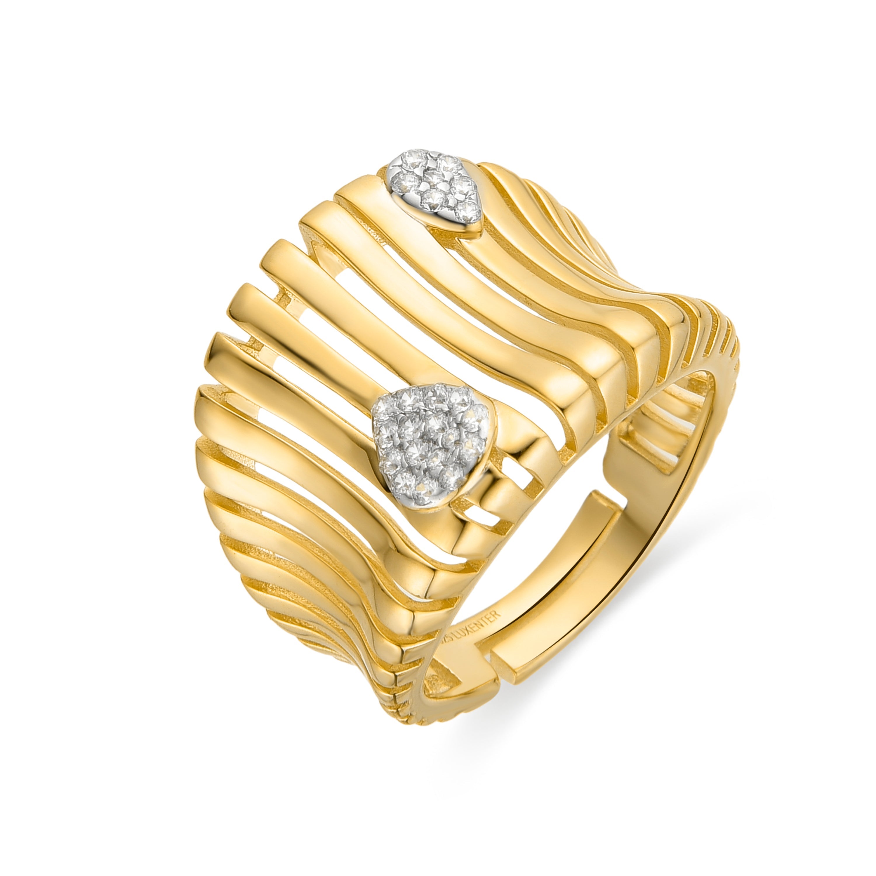 925 Sterling Silver and Brilliant Zirconia Ring, 18k Yellow Gold Finish - Samon