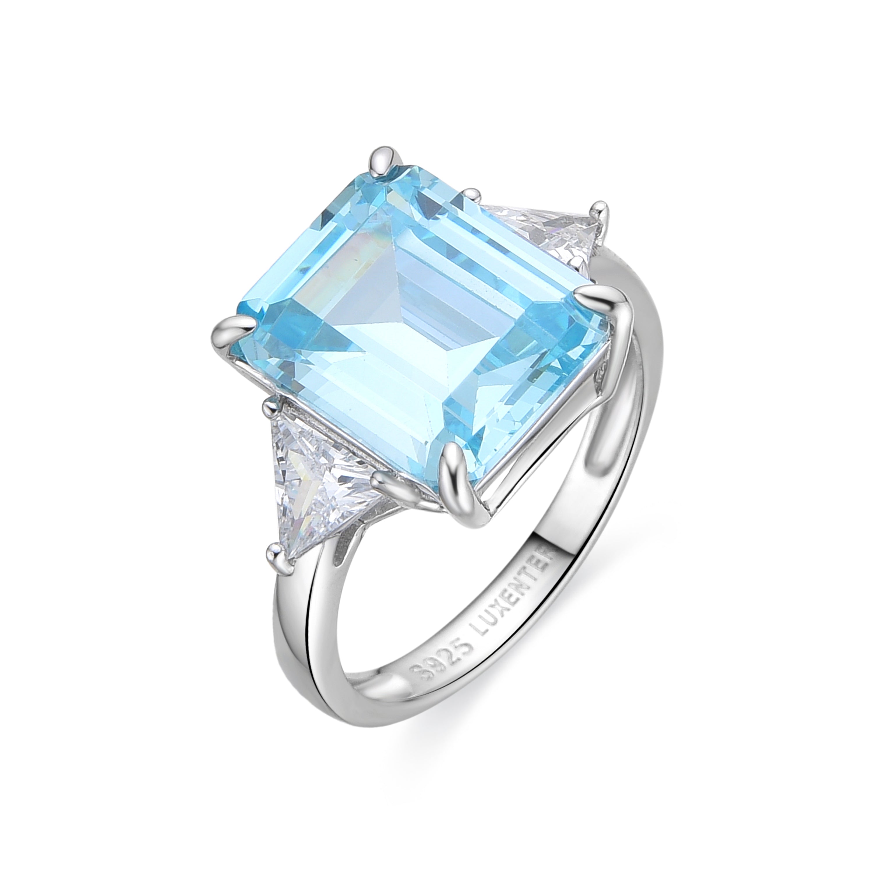 925 Sterling Silver and Aquamarine Zirconia Ring with Rhodium Finish - Xifa