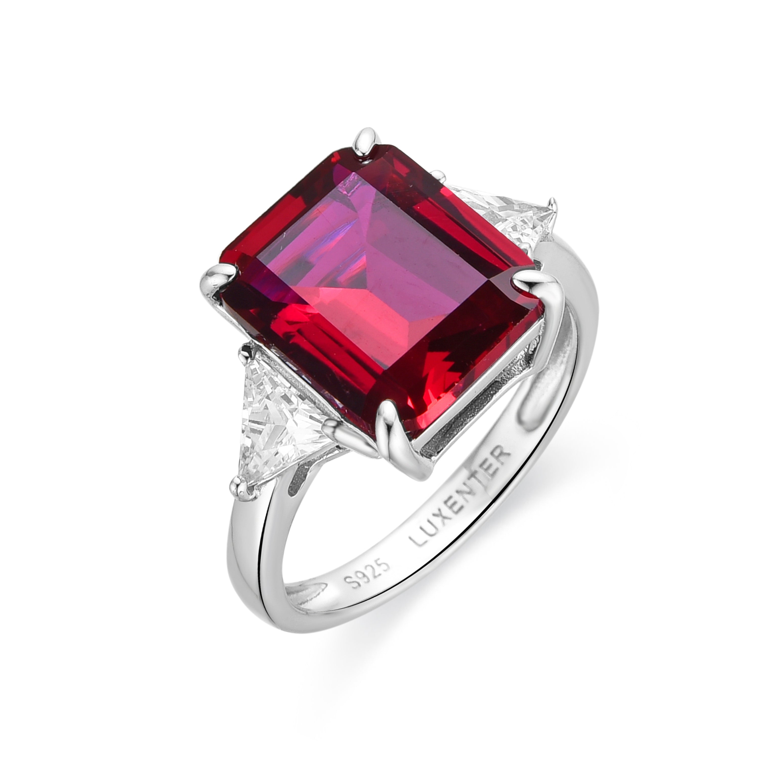 925 Sterling Silver and Ruby Zirconia Ring with Rhodium Finish - Xifa