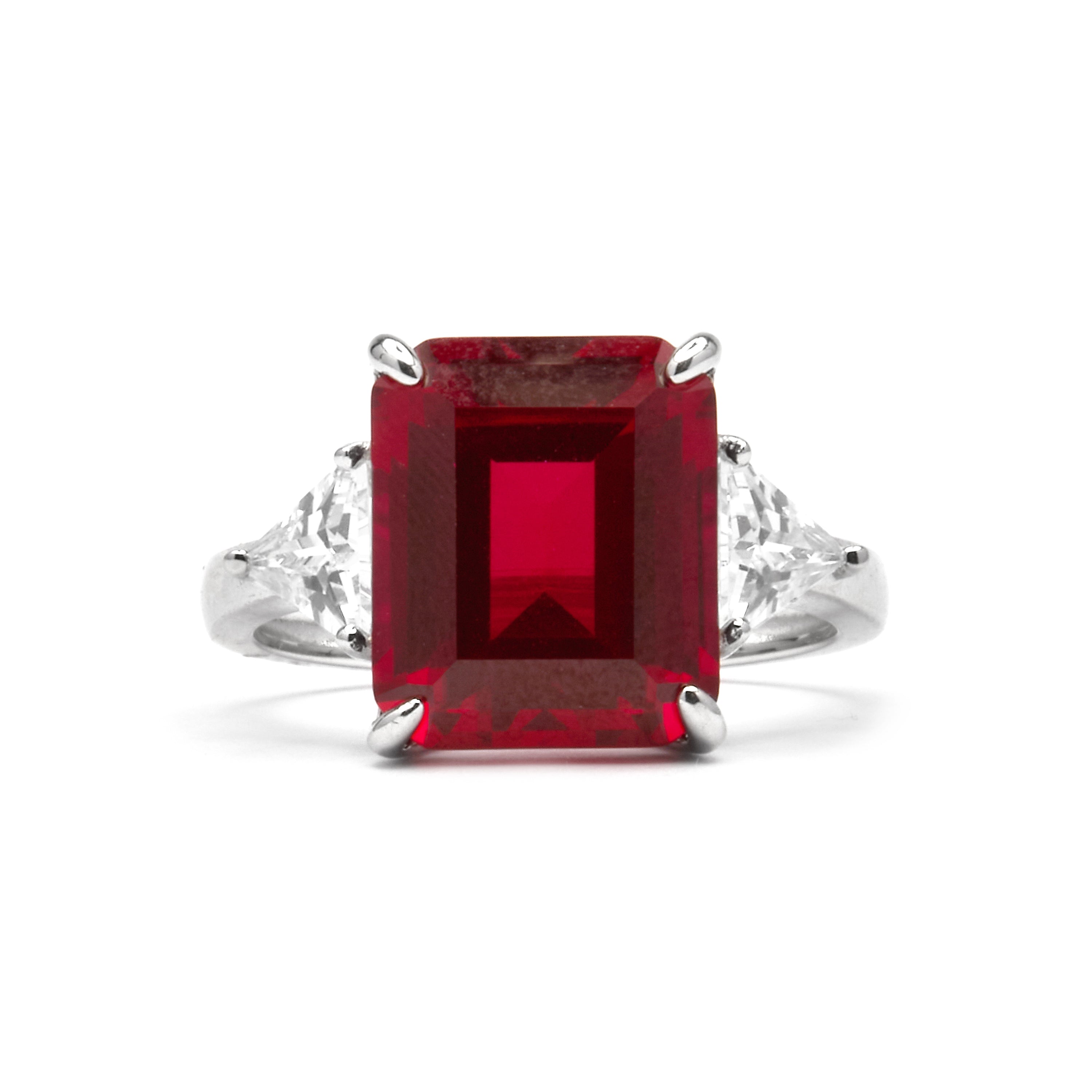 925 Sterling Silver and Ruby Zirconia Ring with Rhodium Finish - Xifa