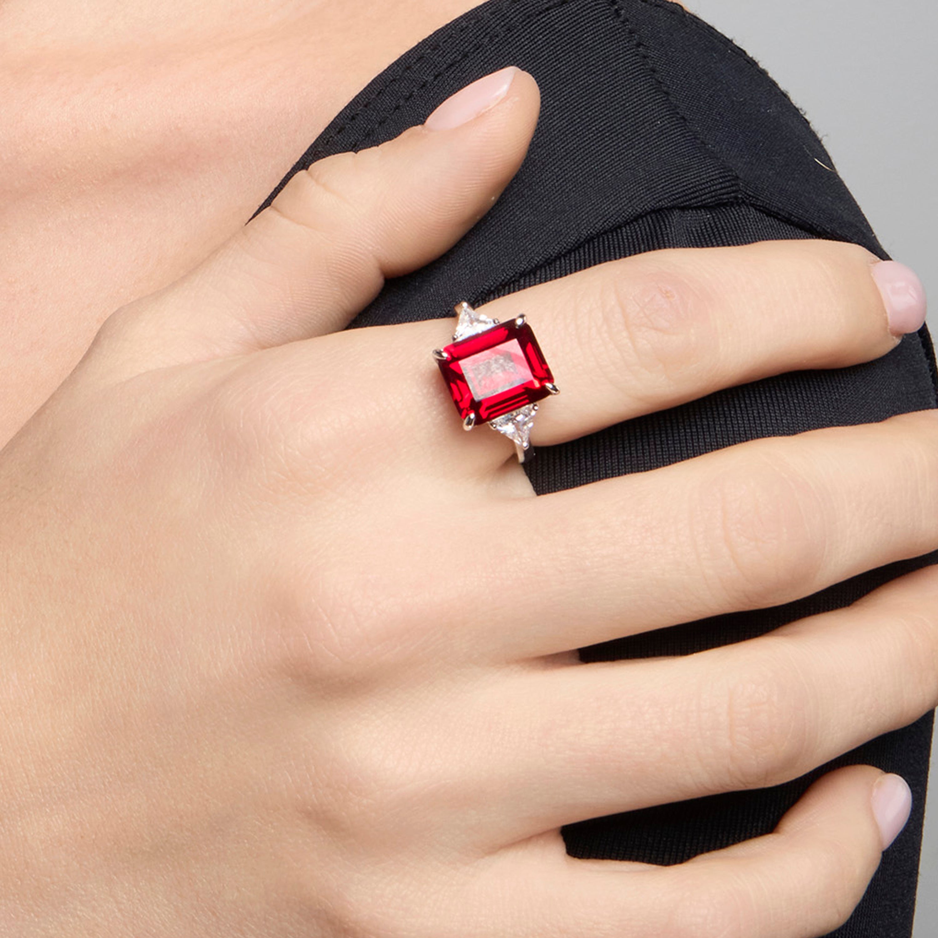 925 Sterling Silver and Ruby Zirconia Ring with Rhodium Finish - Xifa