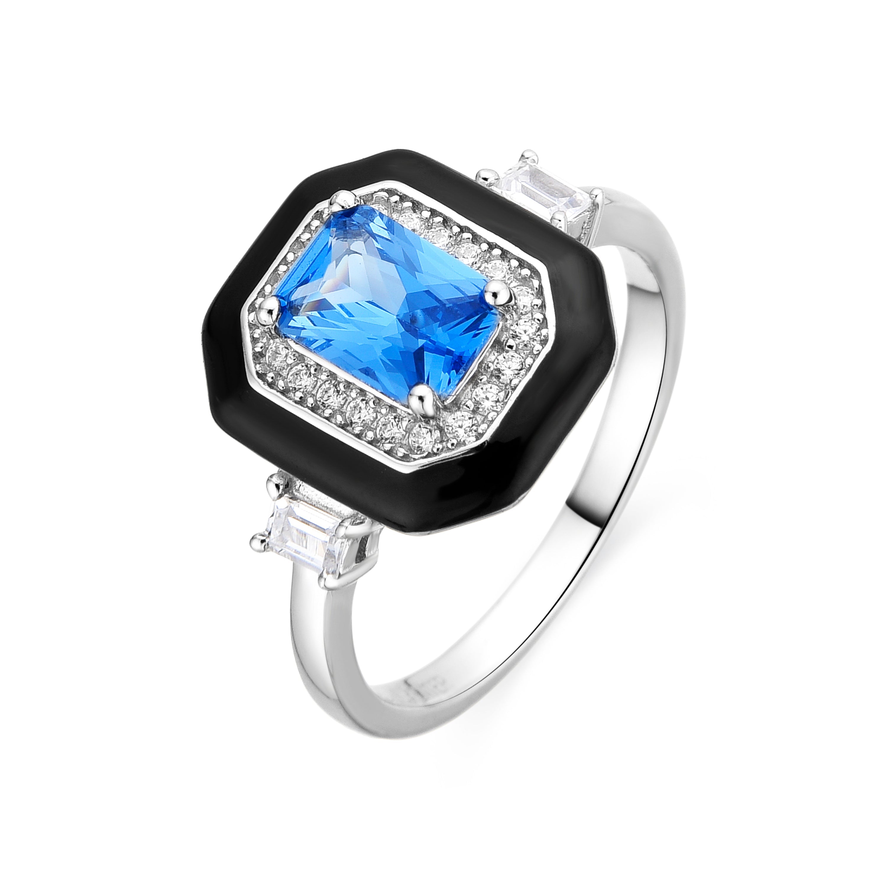 925 Sterling Silver and Black Lacquer Ring with Rhodium Finish - Oiwa