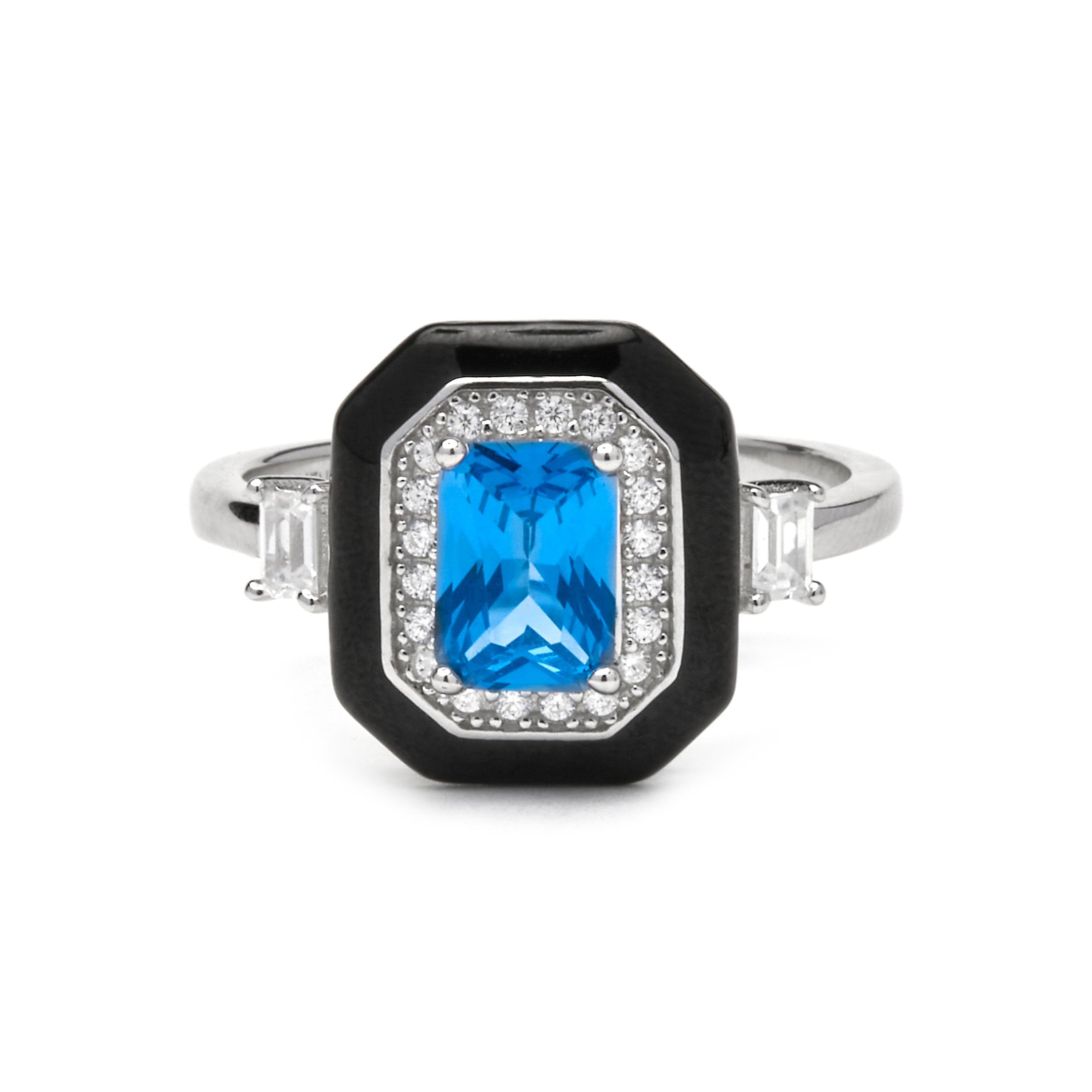 925 Sterling Silver and Black Lacquer Ring with Rhodium Finish - Oiwa