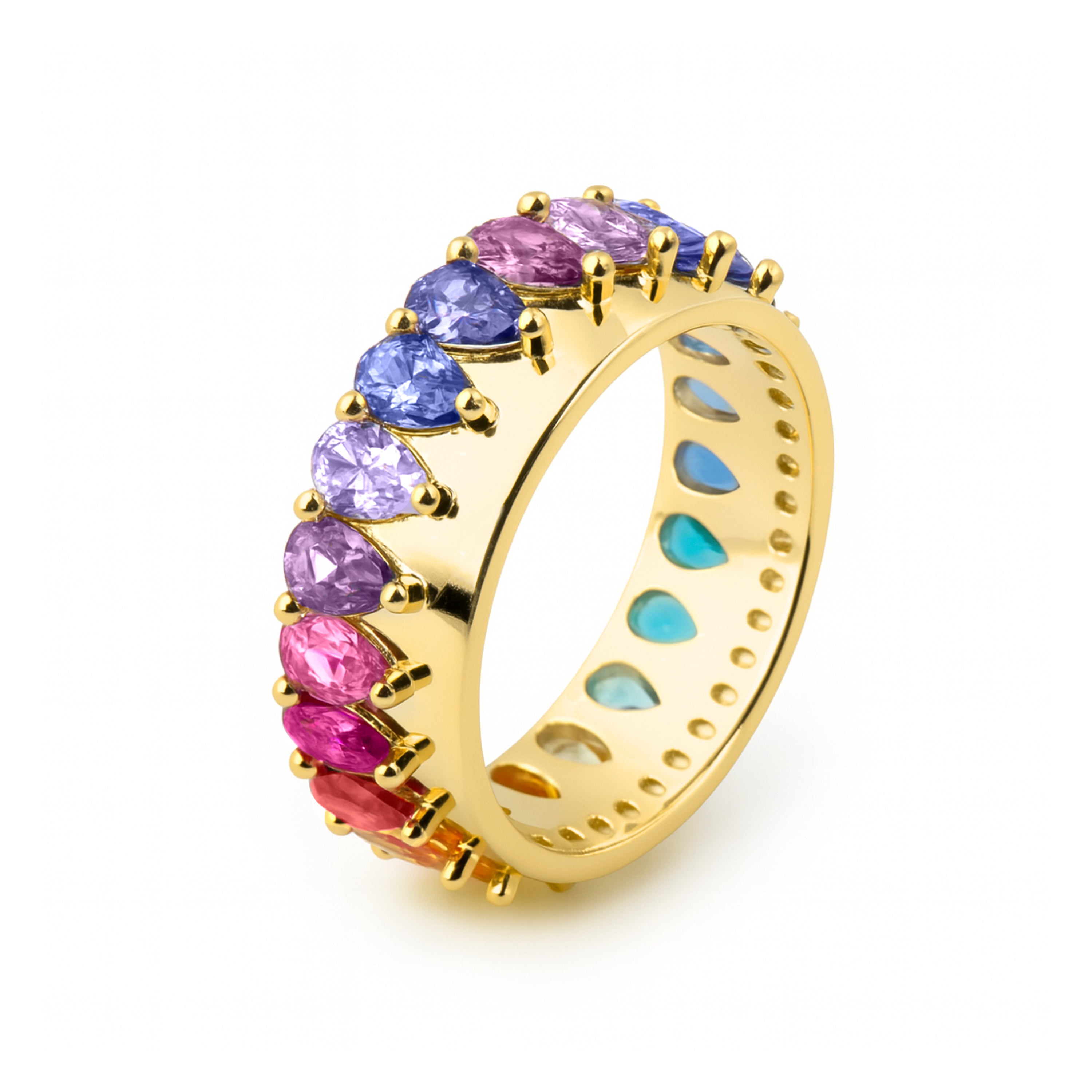 925 Sterling Silver Ring with Multicolor Zirconia, finished in 18k yellow gold - Maskai