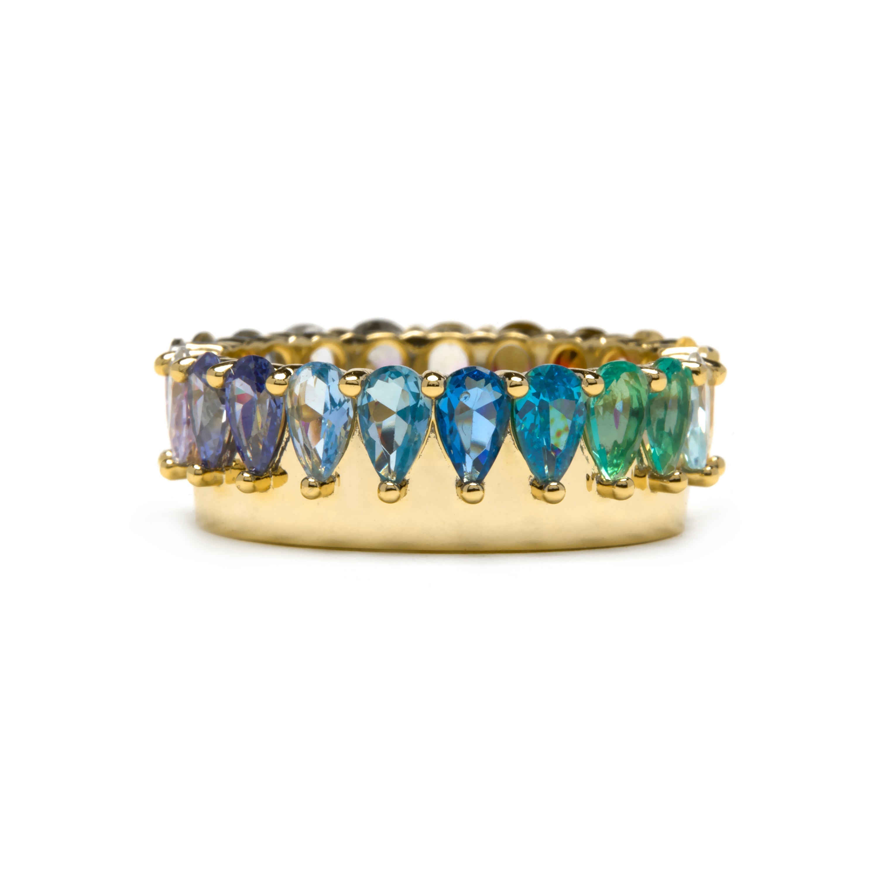 Anillo de Plata de Ley 925 y Circonita Multicolor acabado en oro amarillo 18k - Maskai