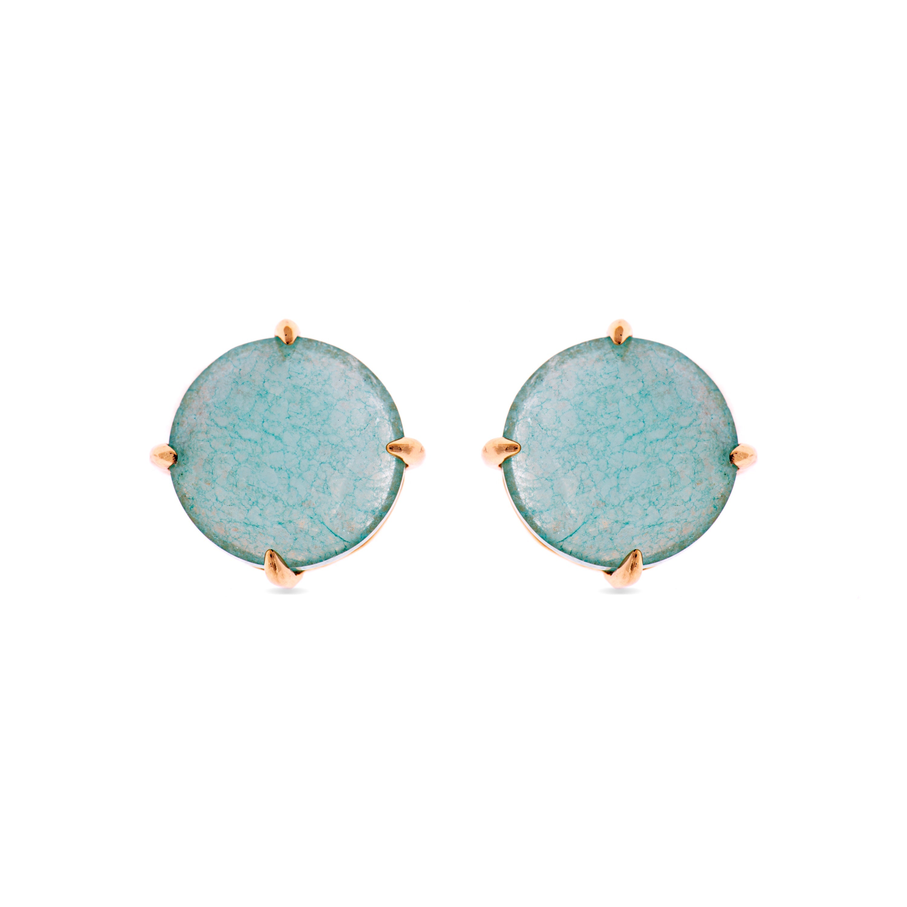 925 Sterling Silver Earrings with Green Jade Finished in 18K Yellow Gold - Ninoe