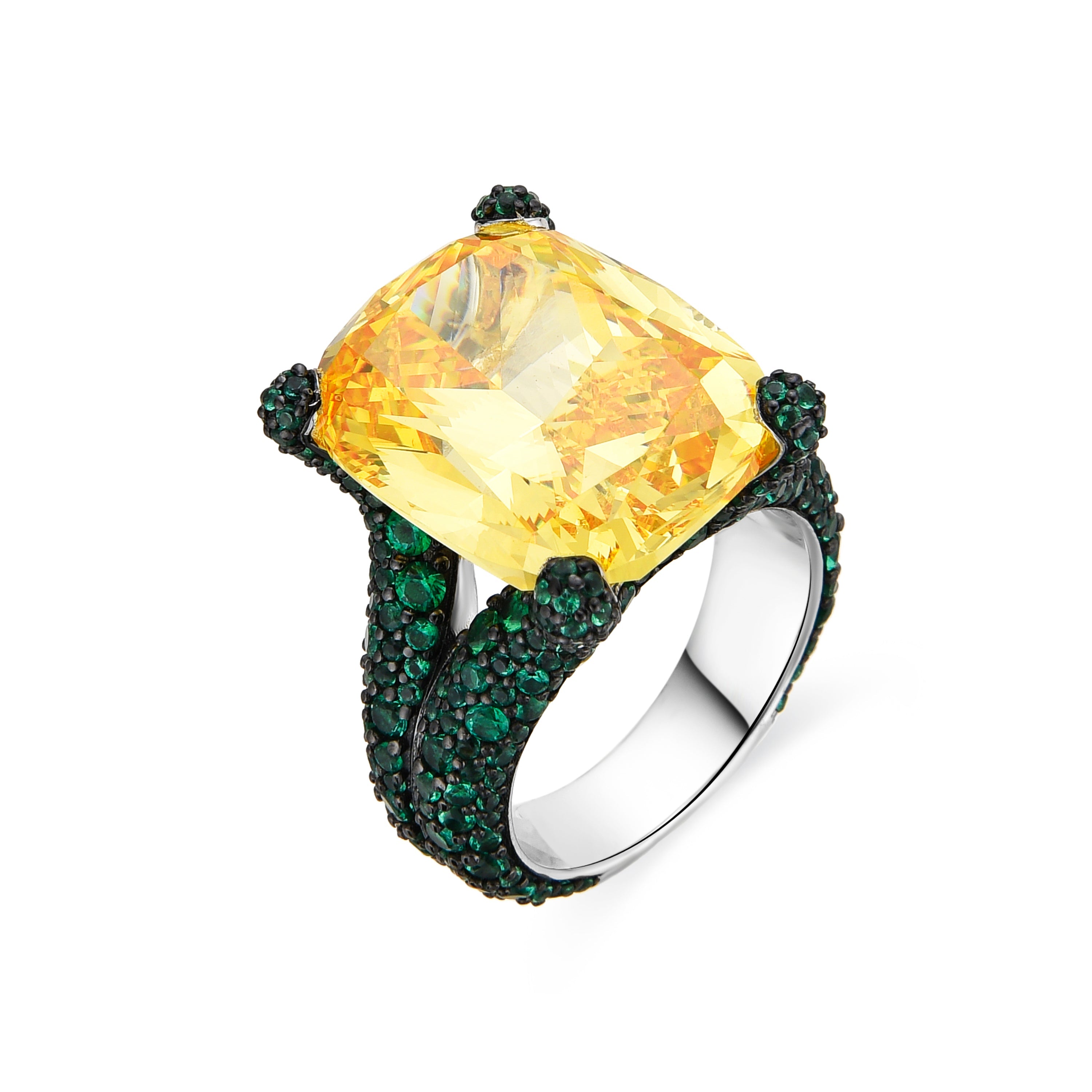 925 Sterling Silver and Padparadscha Ring, 18k Yellow Gold Finish - Talial