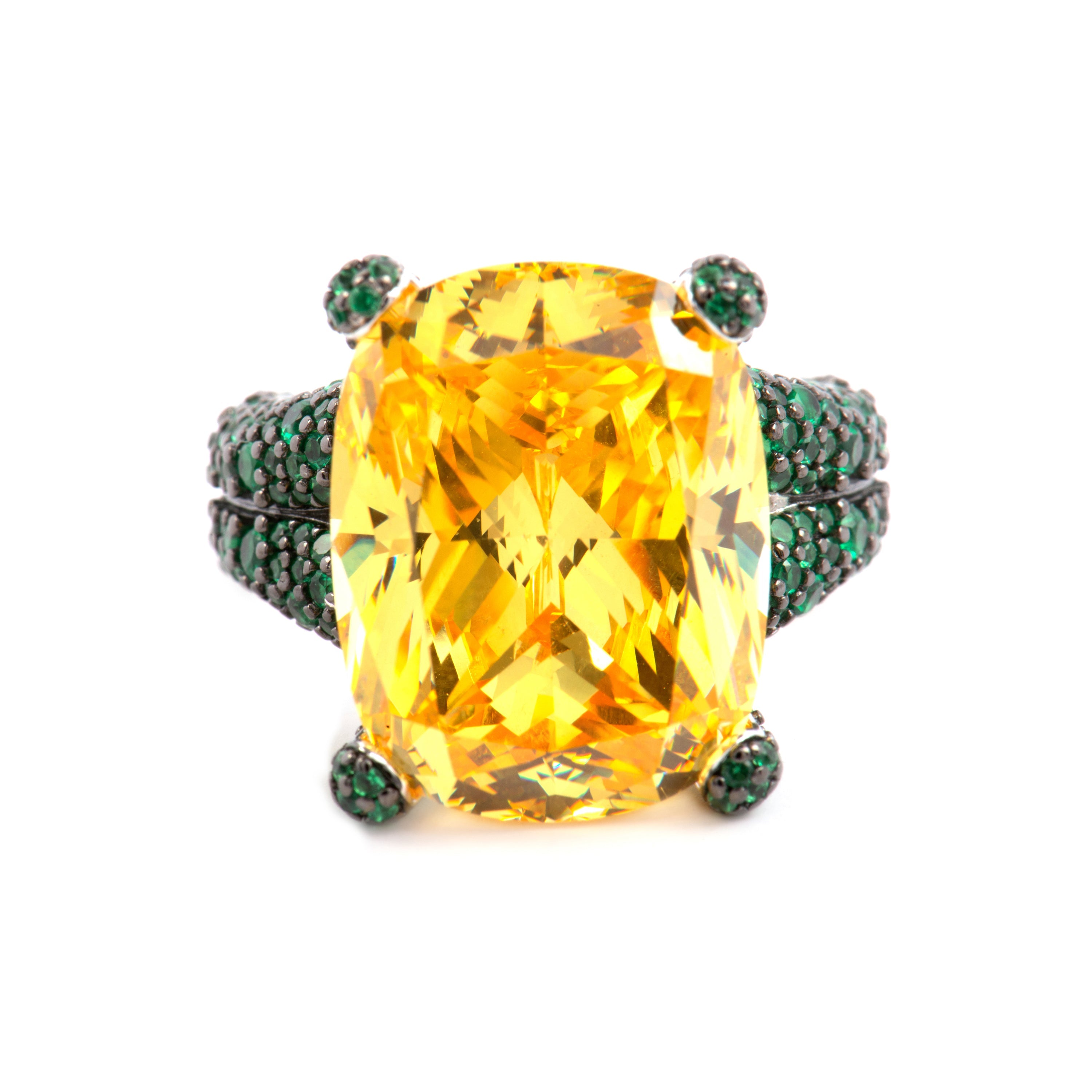 925 Sterling Silver and Padparadscha Ring, 18k Yellow Gold Finish - Talial