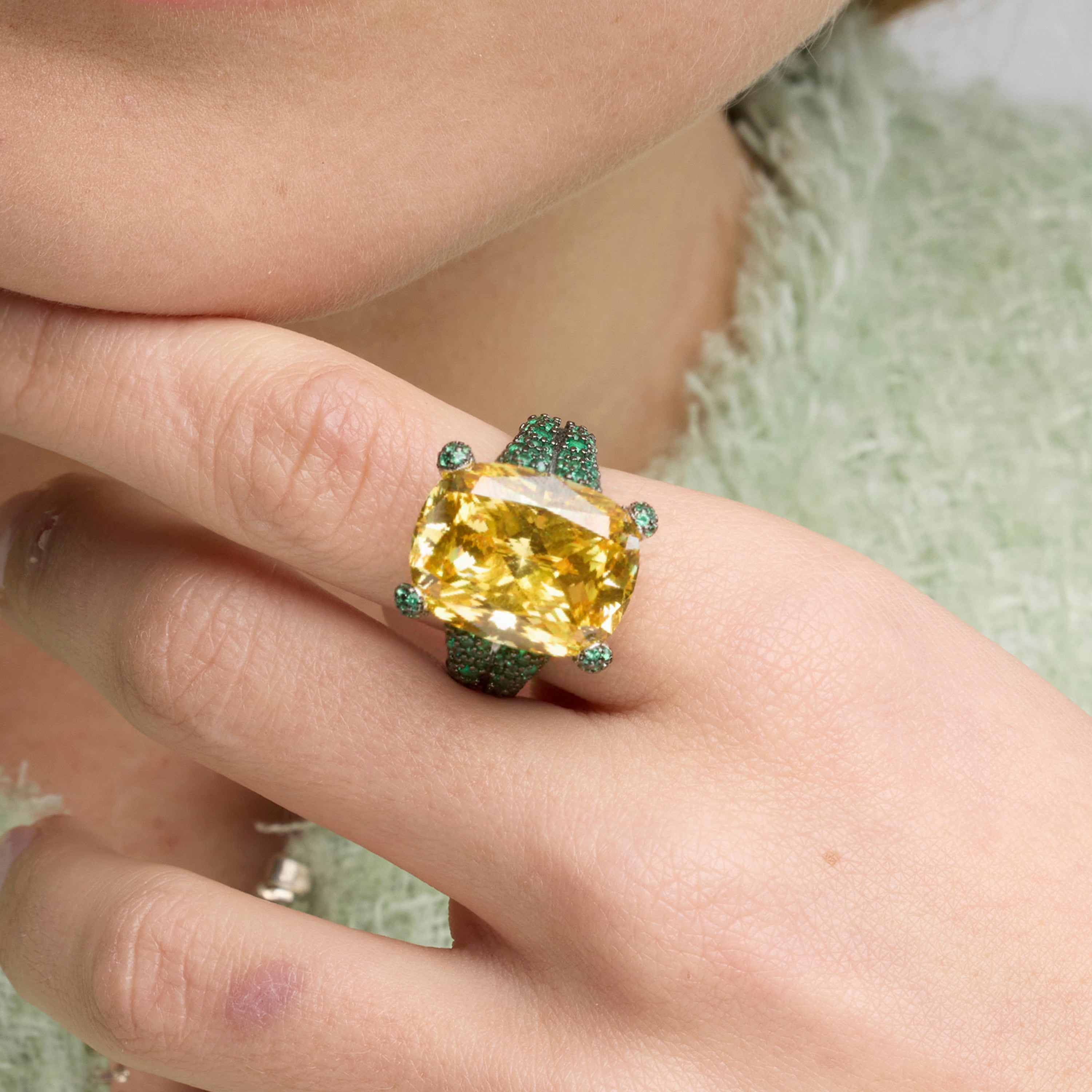 925 Sterling Silver and Padparadscha Ring, 18k Yellow Gold Finish - Talial