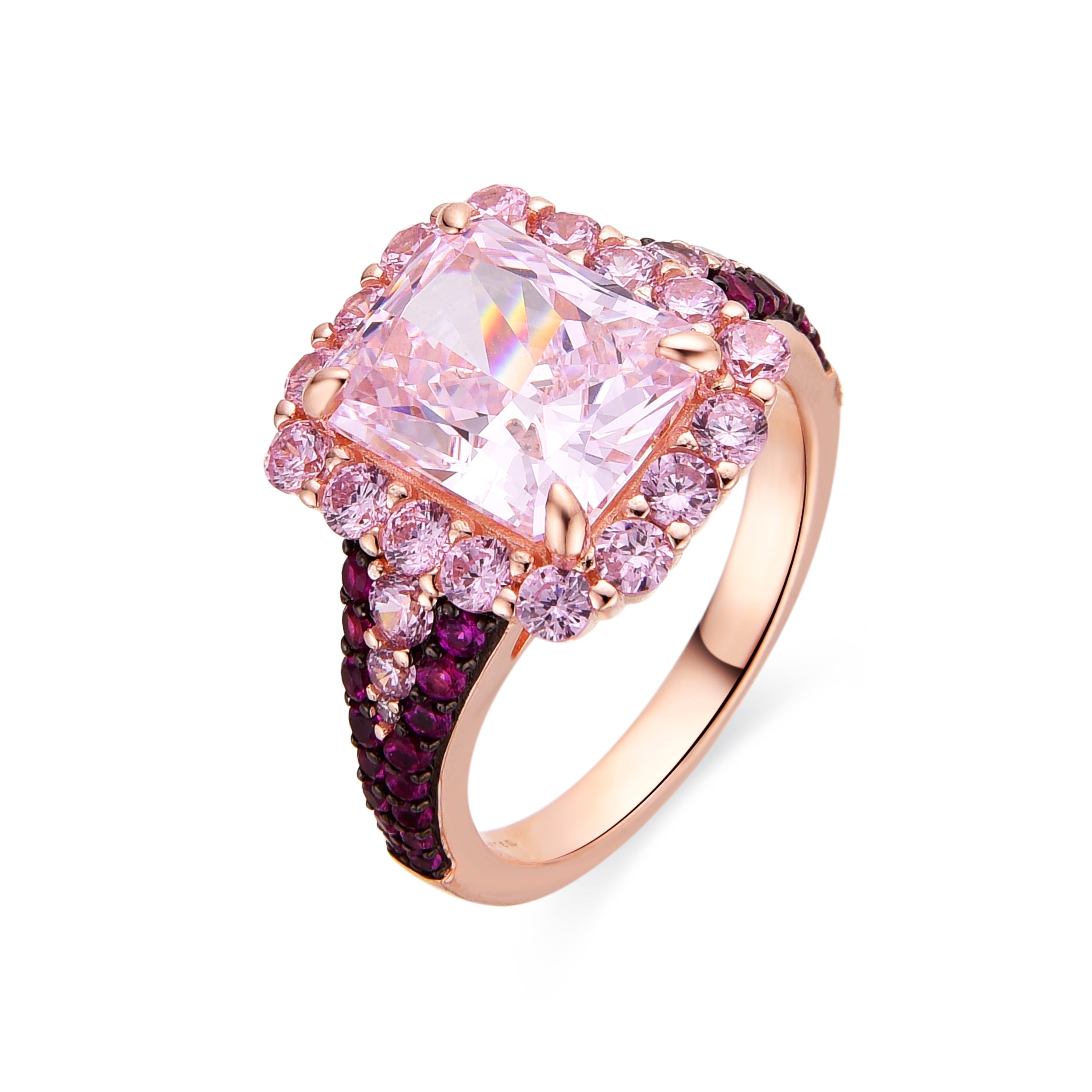 925 Sterling Silver and Pink Zirconia Ring with Rhodium Finish - Cabel