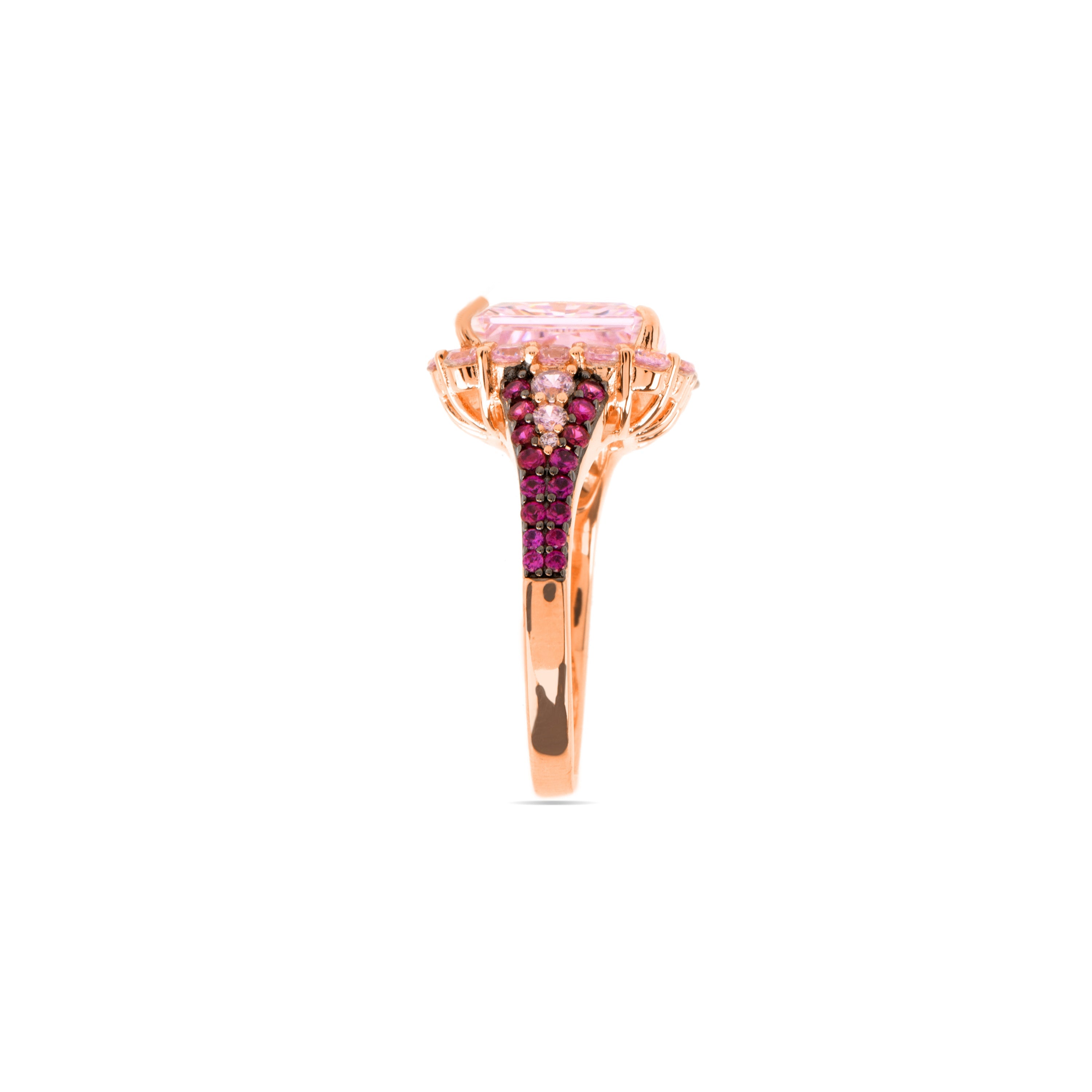 925 Sterling Silver and Pink Zirconia Ring with Rhodium Finish - Cabel