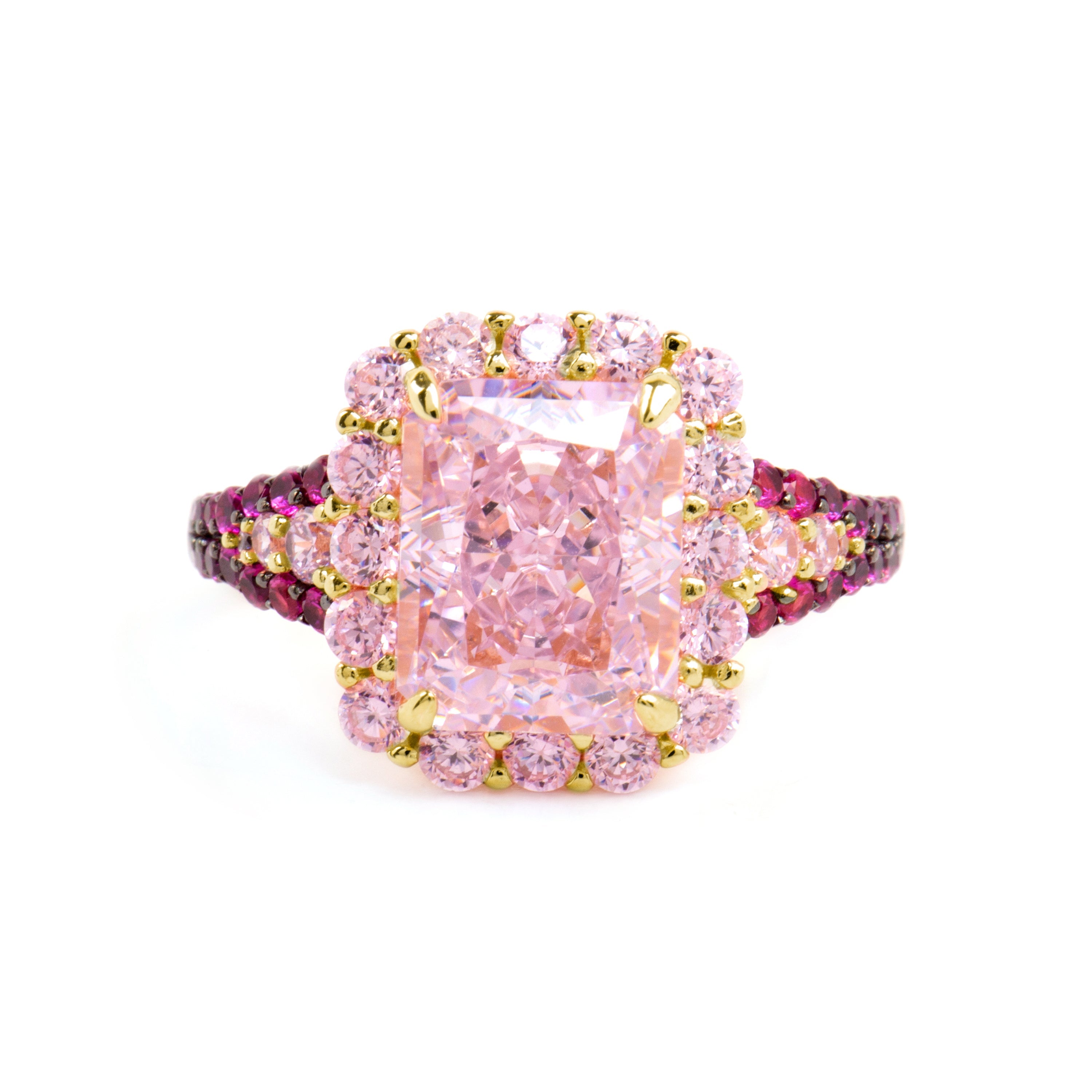 925 Sterling Silver and Pink Zirconia Ring with Rhodium Finish - Cabel