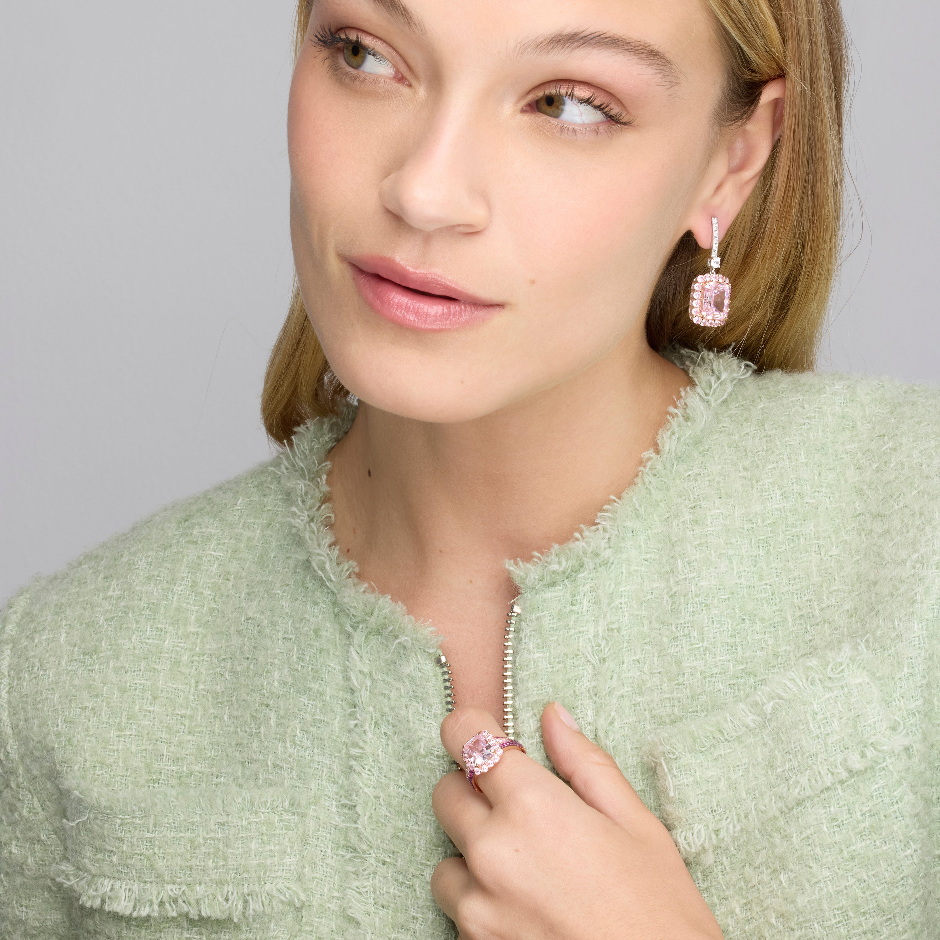 925 Sterling Silver and Pink Zirconia Ring with Rhodium Finish - Cabel