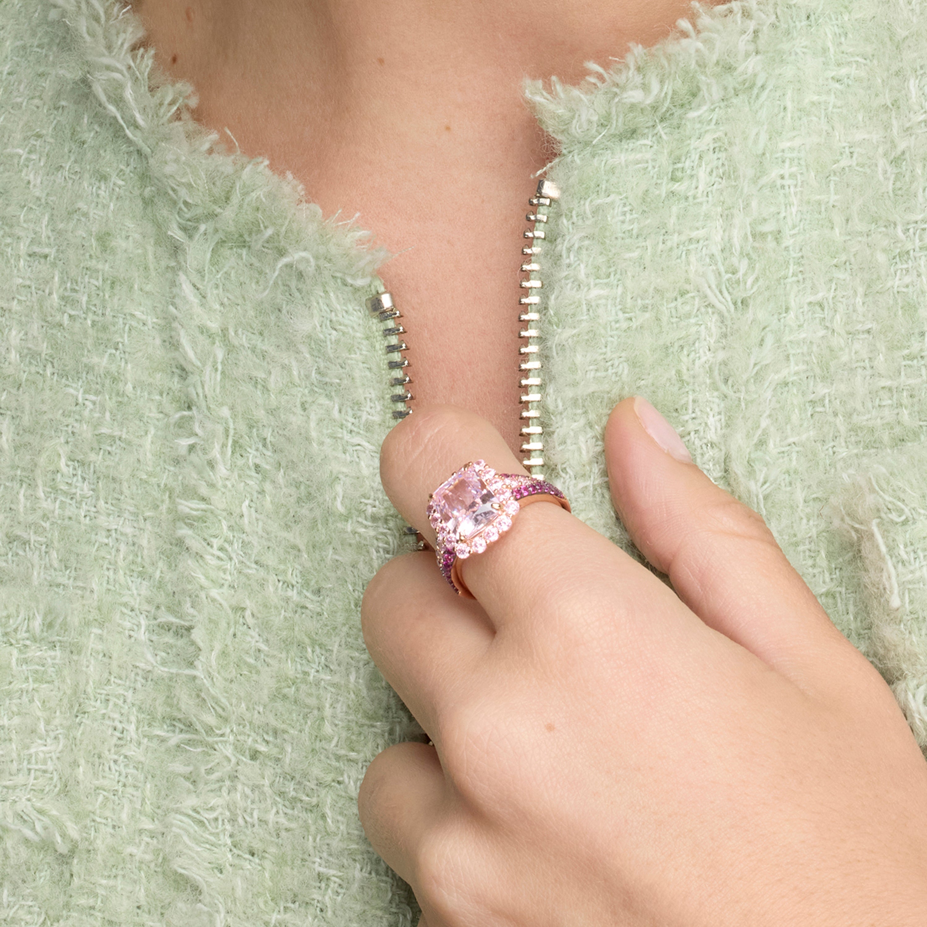 925 Sterling Silver and Pink Zirconia Ring with Rhodium Finish - Cabel