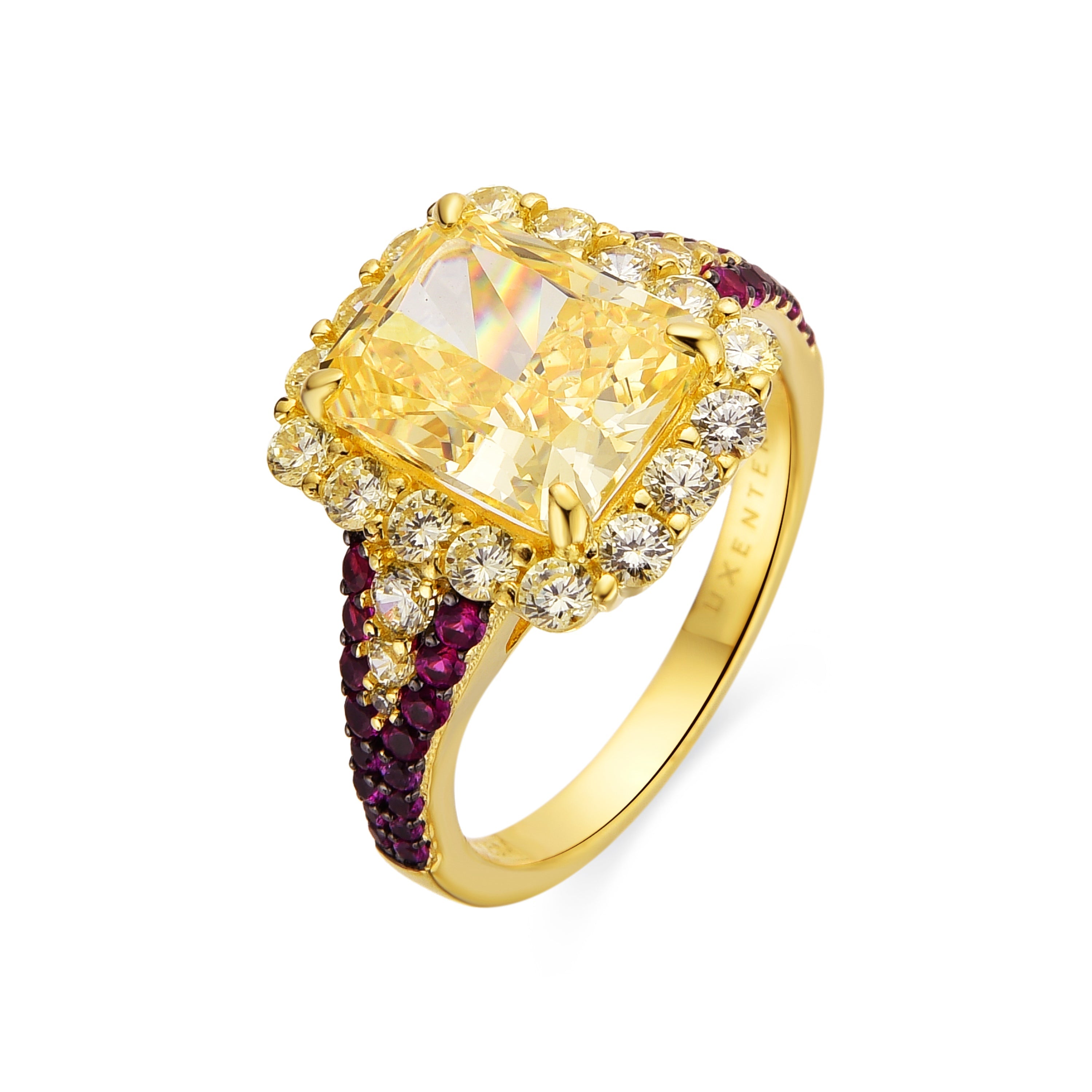 925 Sterling Silver and Padparadscha Ring with 18k Yellow Gold Finish - Cabel