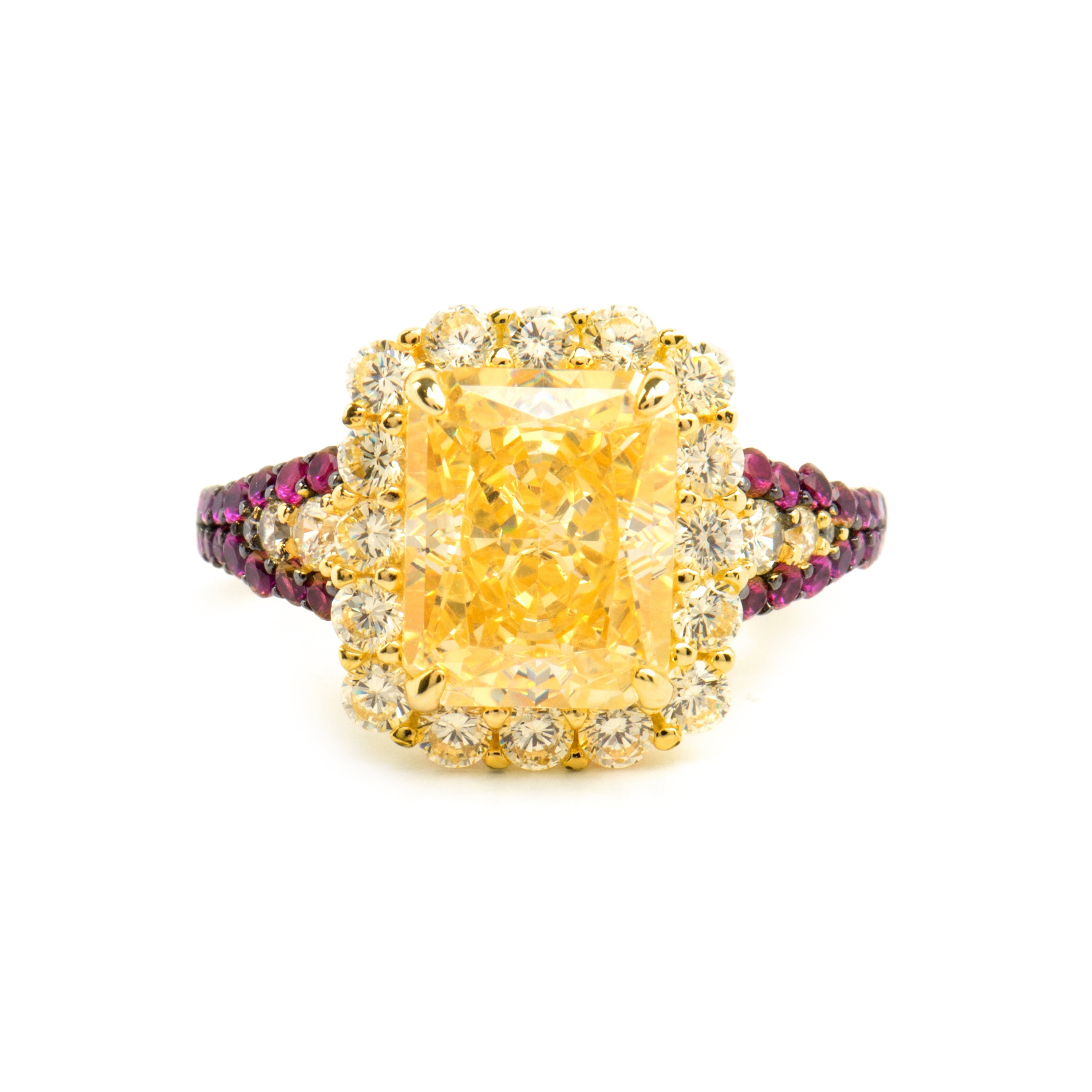 925 Sterling Silver and Padparadscha Ring with 18k Yellow Gold Finish - Cabel