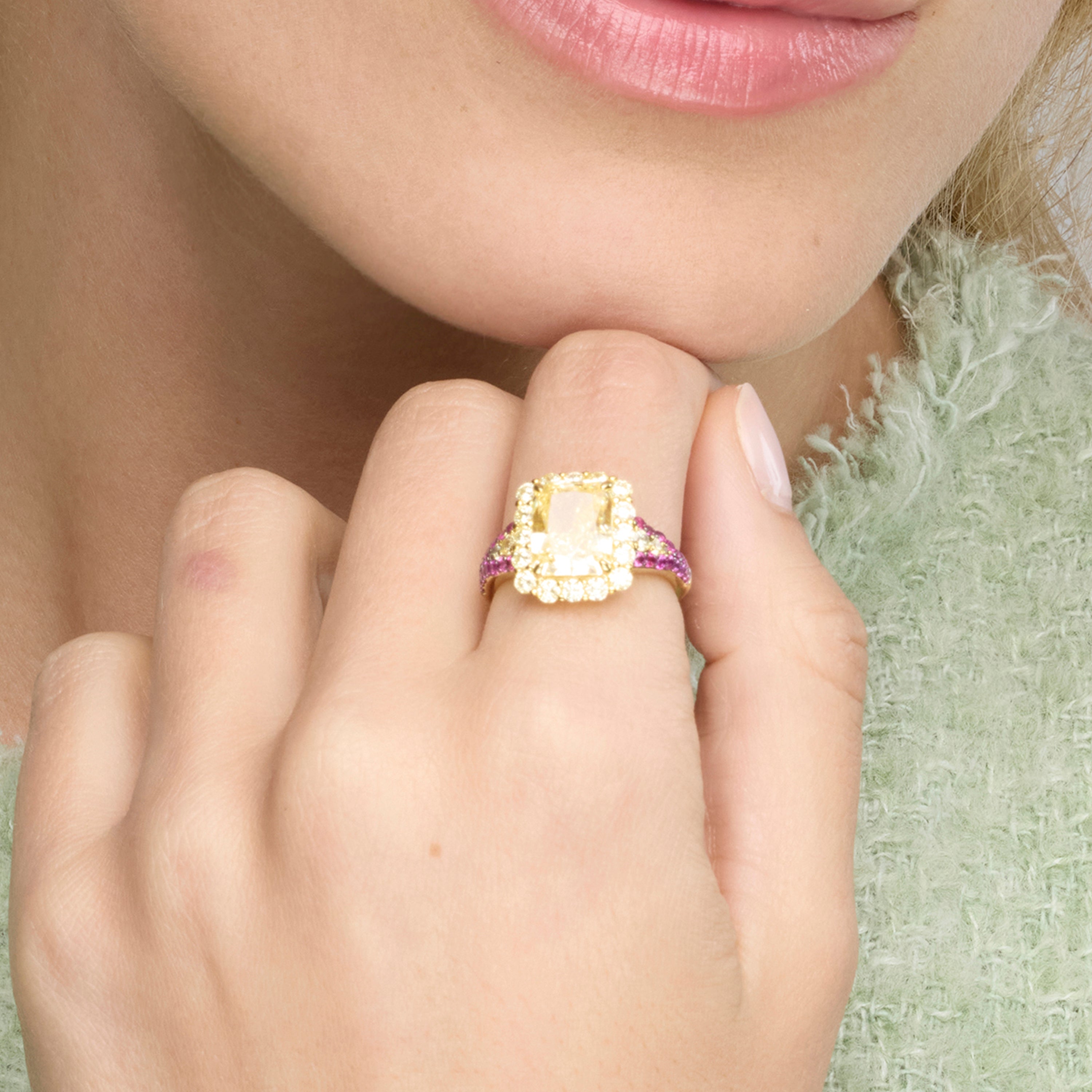 925 Sterling Silver and Padparadscha Ring with 18k Yellow Gold Finish - Cabel